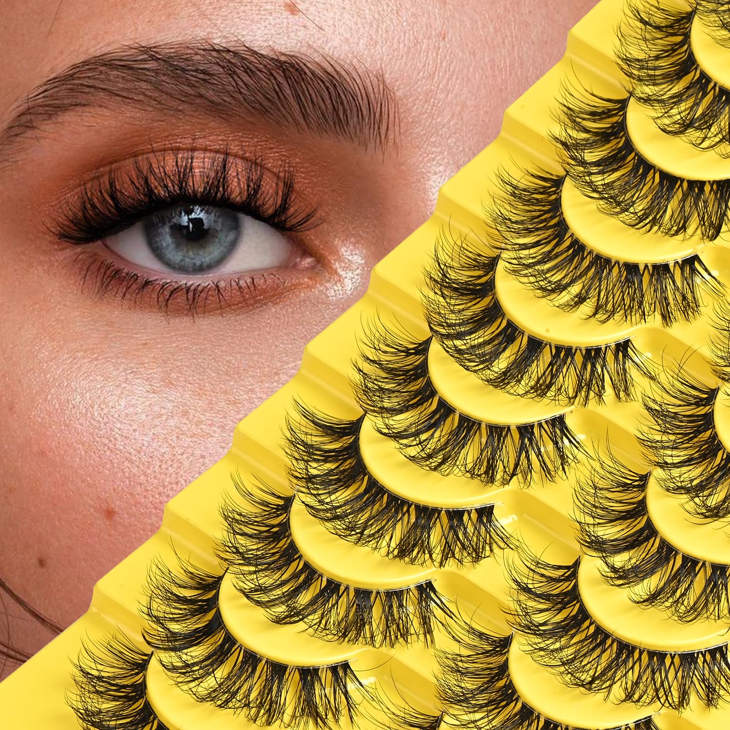 Mink Lashes Clear Band Natural Eyelashes 10 Pairs Reusable Fake Lash 6D Curl Short False Eyelash Small Volume Cluster Strip Lashes Wispy Eyelash Packs
