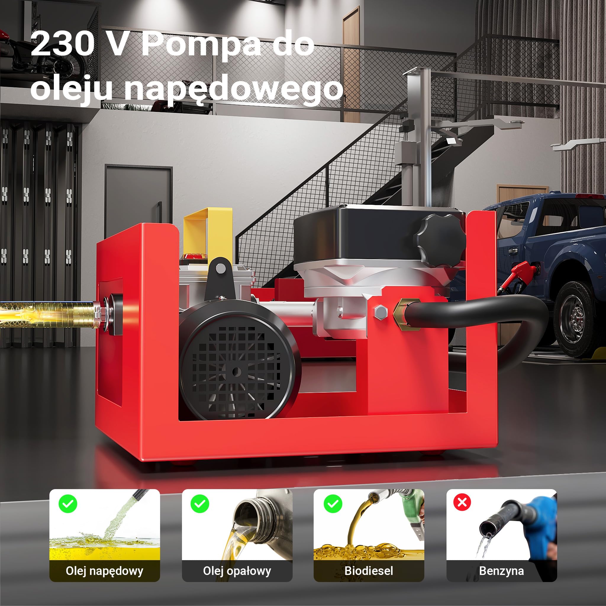 Wiltec Pompa do oleju napędowego i opałowego 550 W 20-60 l/min, samozasysająca z wbudowanym licznikiem, wężami i pistoletem