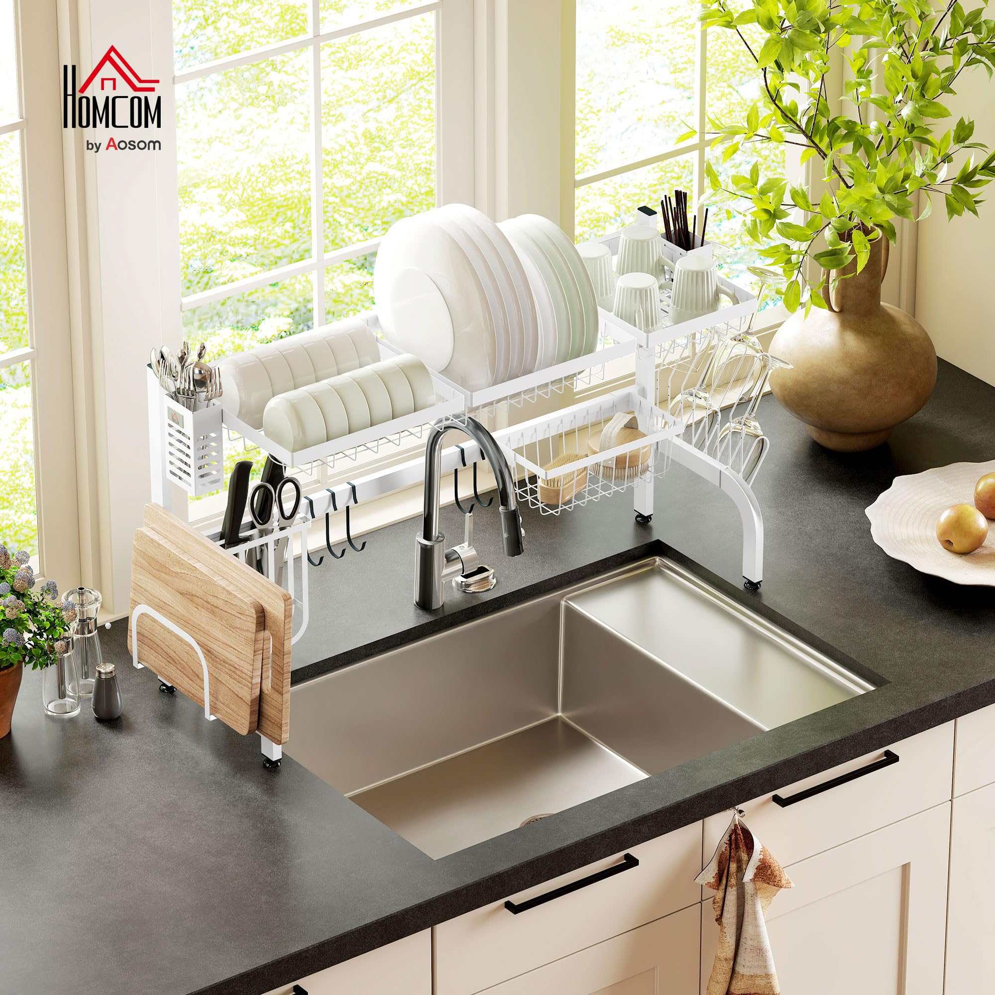 HOMCOM Égouttoir 2 Niveaux sur évier 100x30x54.5 cm Blanc