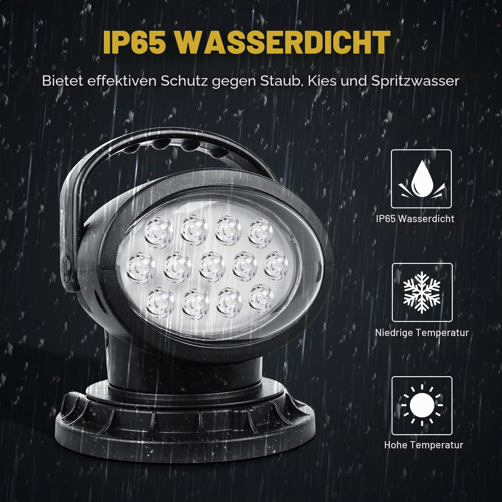 50W LED-Suchscheinwerfer mit Fernbedienung, 360° Drehbares LED-Arbeitsscheinwerfer, Starke eingebaute Magnete, Helligkeit einstellbar, 12V 24V Scheinwerfer für LKW Boote Jagd