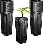 RunNico 50pcs Plastic Deep Plant Nursery Pots,11.8”Tall Tree Pots,Black Deep Seedling Container Pots with Drainage Holes for Indoor Outdoor Gardening (3.9