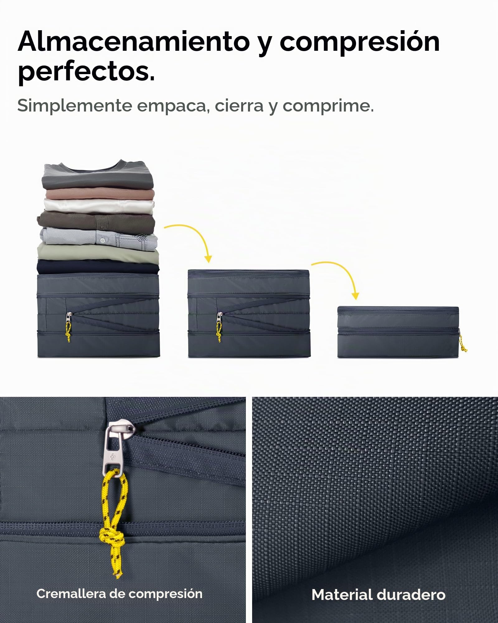 Spigen Life Organizador de Maleta Compression Packing Cubes Organizadores Maletas de Viaje Expandibles Organizador de Equipaje Impermeable, 2 piezas (L1+L1) - Gris oscuro