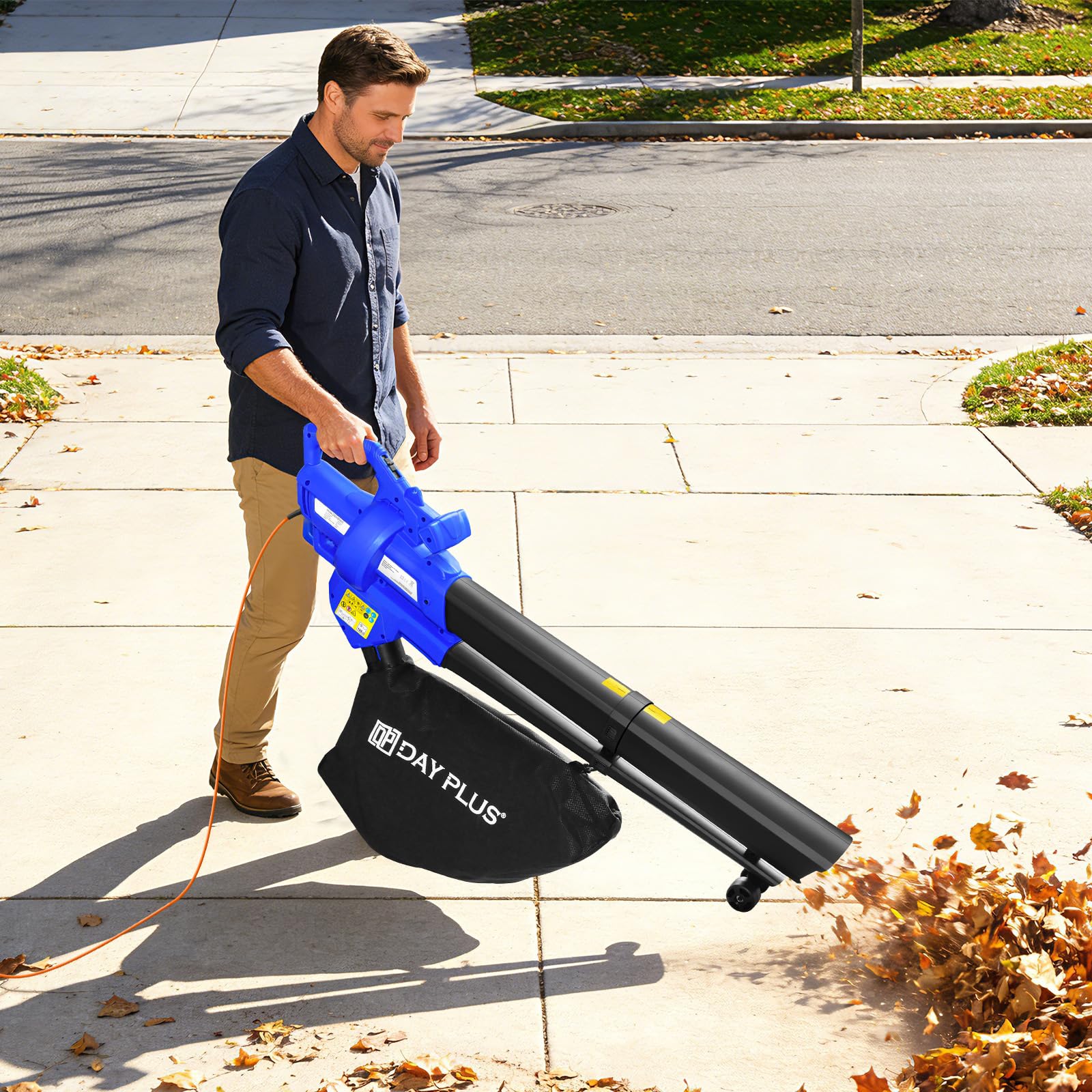 Electric Leaf Blower, Vacuum and Mulcher 3 In 1 for Cleaning Garden Lawns, with 35L Collection Bag and Roller, 3-Speed, 10:1 Shredding Ratio, 10m Cable, Carry Strap, Telescope Chute