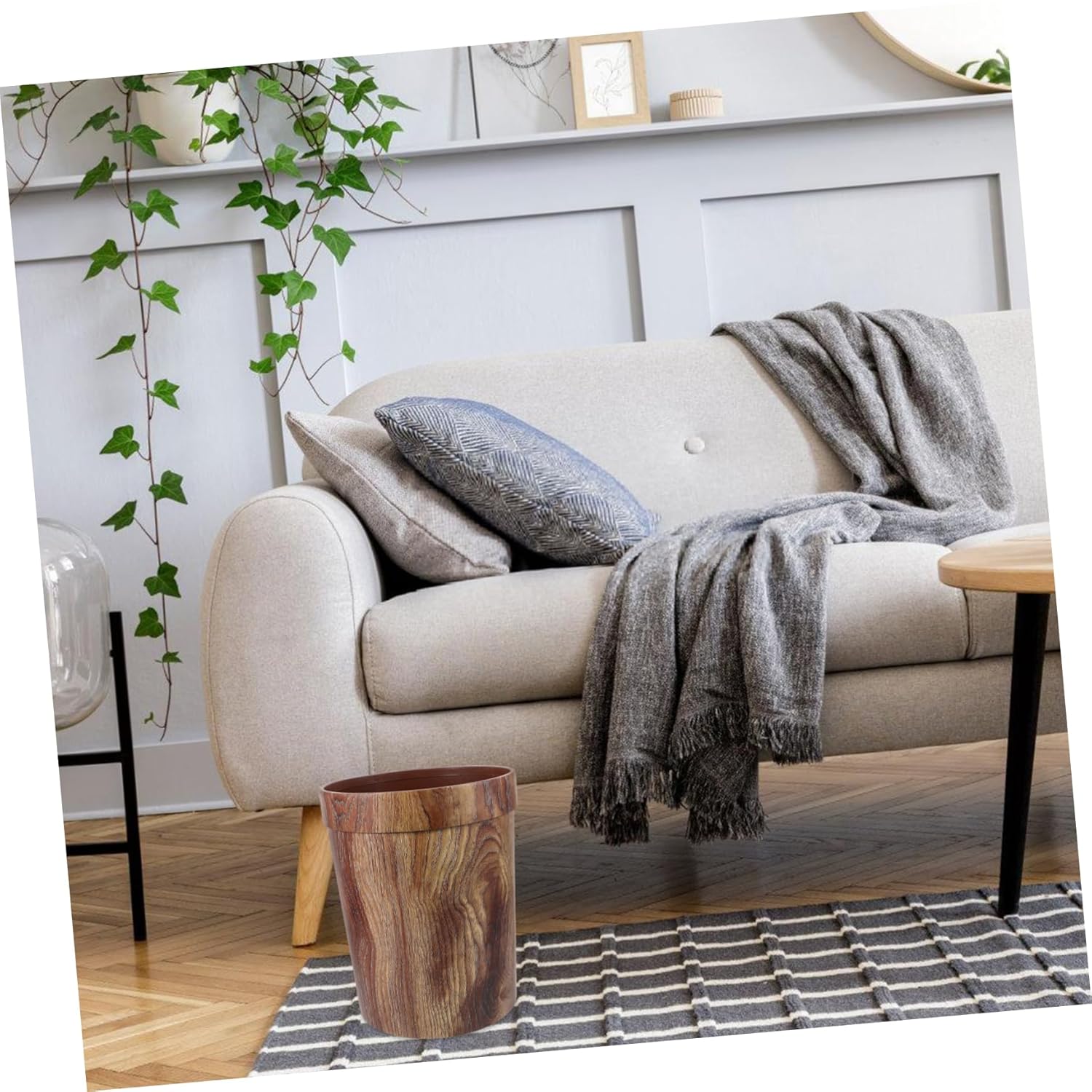 BESPORTBLE Wood Trash Can, Round Stackable Wastebasket, Natural Wood Garbage Recycling Bin Rustic Garbage Can for Bedroom Bathroom Office Living Room Kitchen