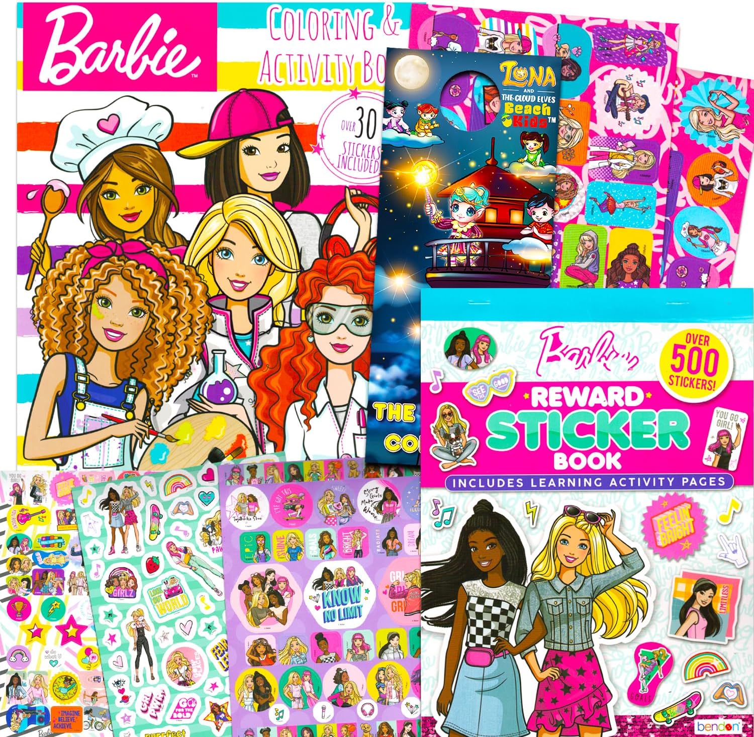Barbie Sticker Pad Set - Bundle of 500+ Stickers Plus Coloring and Activity Books for Kids