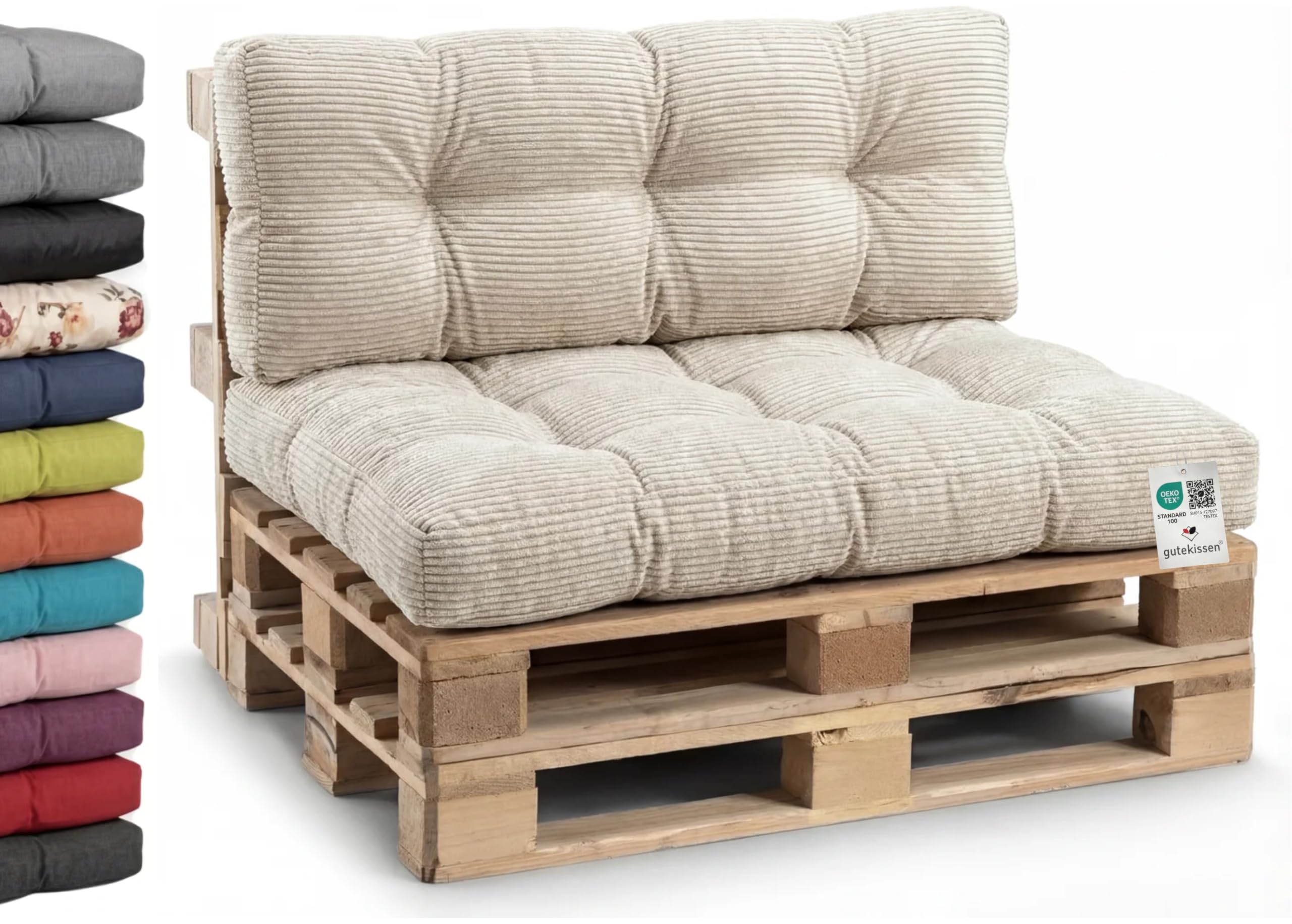 Gutekissen® Poduszki na meble paletowe, sztruksowa, poduszka na sofę, pikowana poduszka wypełniona granulowaną pianką Poulirette PPI (poduszka do siedzenia 120 x 60 cm, beżowo-sztruksowy)