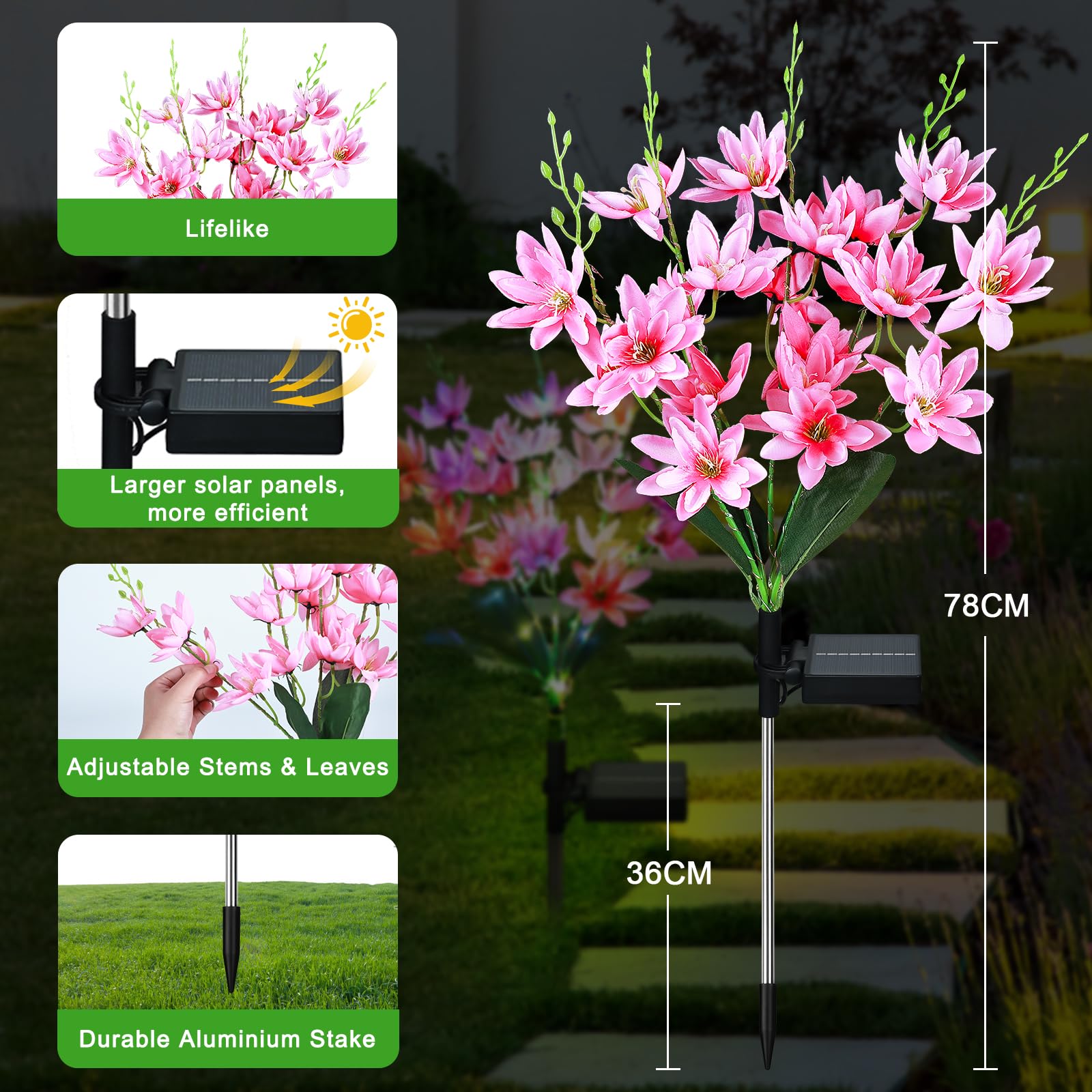 FWLWTWSS Solar Lights Outdoor Garden, 2 Pack Snow Lotus Solar Flowers Waterproof,10-12 Hours Working Time - Image 2