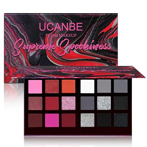 Black Red Goth Smokey Eyeshadow Palette Makeup-18 Colors Gray Silver Pink Burgundy Matte Shimmer Metallic Dark Eye Shadow Pallet for Christmas Halloween Clown Vampire Joker SFX Cosplay Costume Make Up - 03# Spookiness