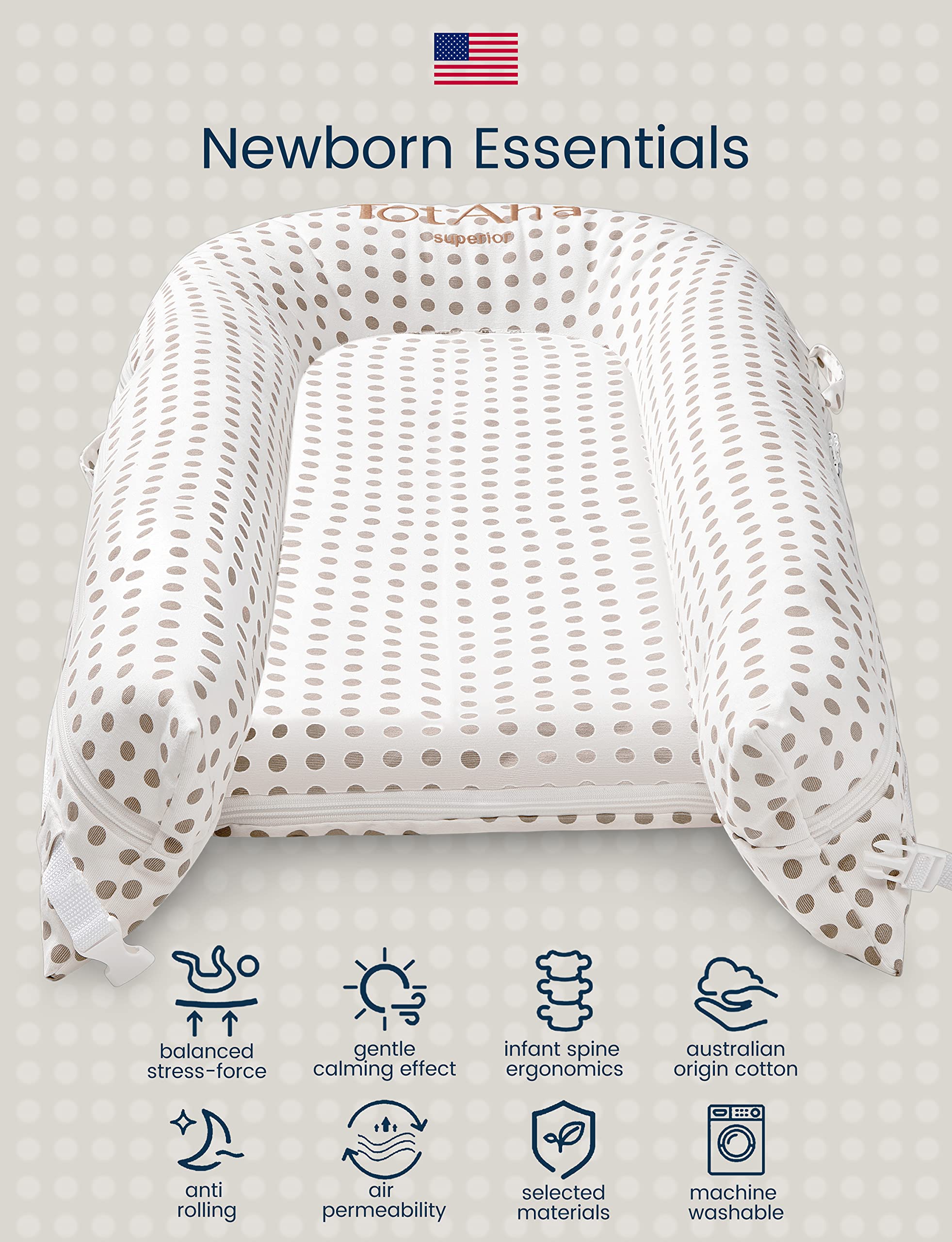 Newborn Baby Nest, TotAha Superior Dock for A Tot, Organic Cotton Baby