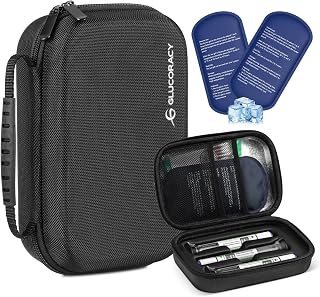 Glucoracy Travel Insulin Cooler Case, Fits 3 Mounjaro & Zepbound Injector Pens, Insulated Insulin Organizer with 2 TSA Approved Ice Packs, Portable Medicine Cooler for Diabetic Supplies, Black