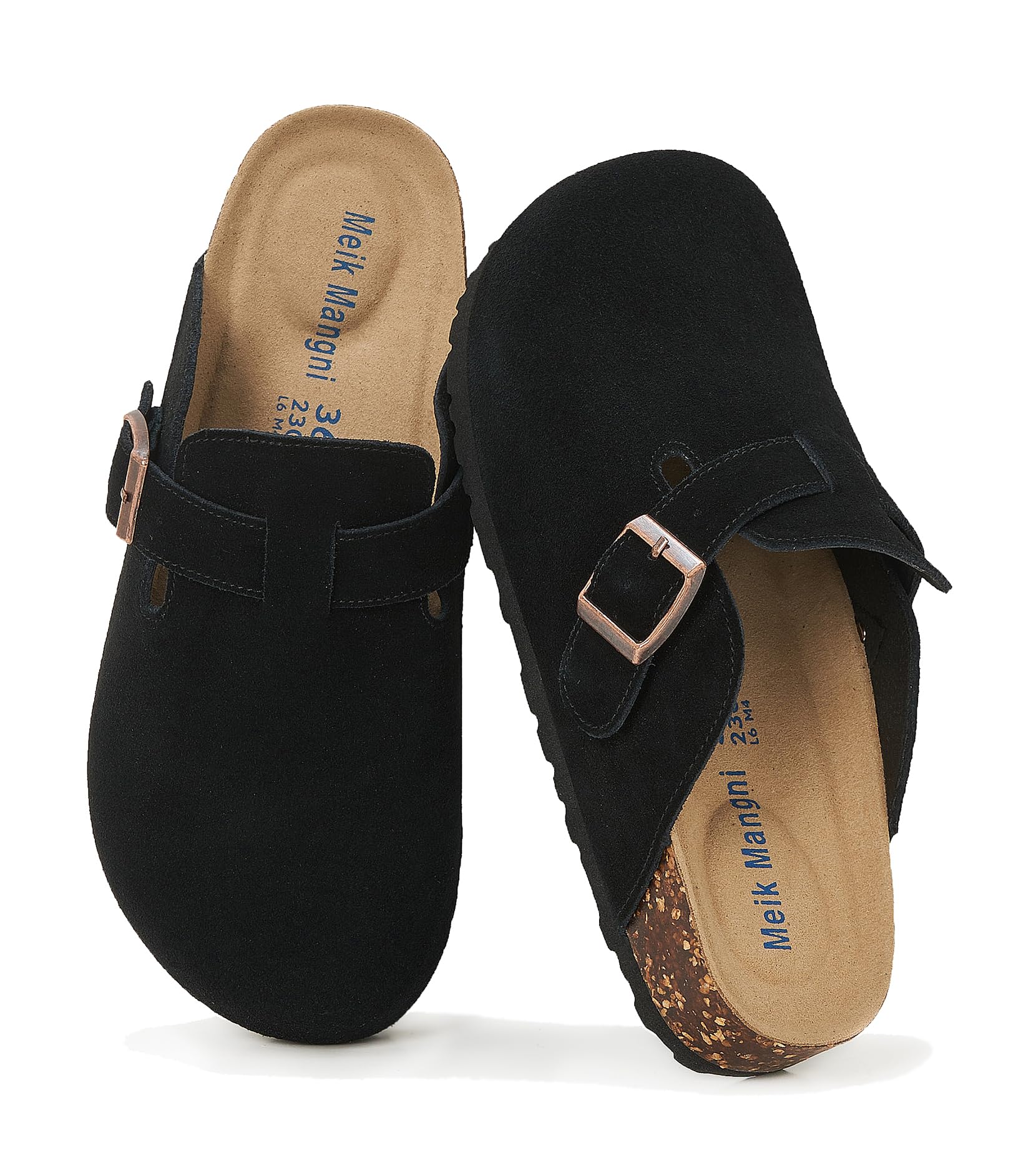 Meik Mangni Wildleder Clogs für Damen Herren Komfort Kartoffel Schuhe mit Arch Support Frauen aus Leder rutschfest Pantoletten mit Weiches Kork Fußbett,Gr.36-47 EU