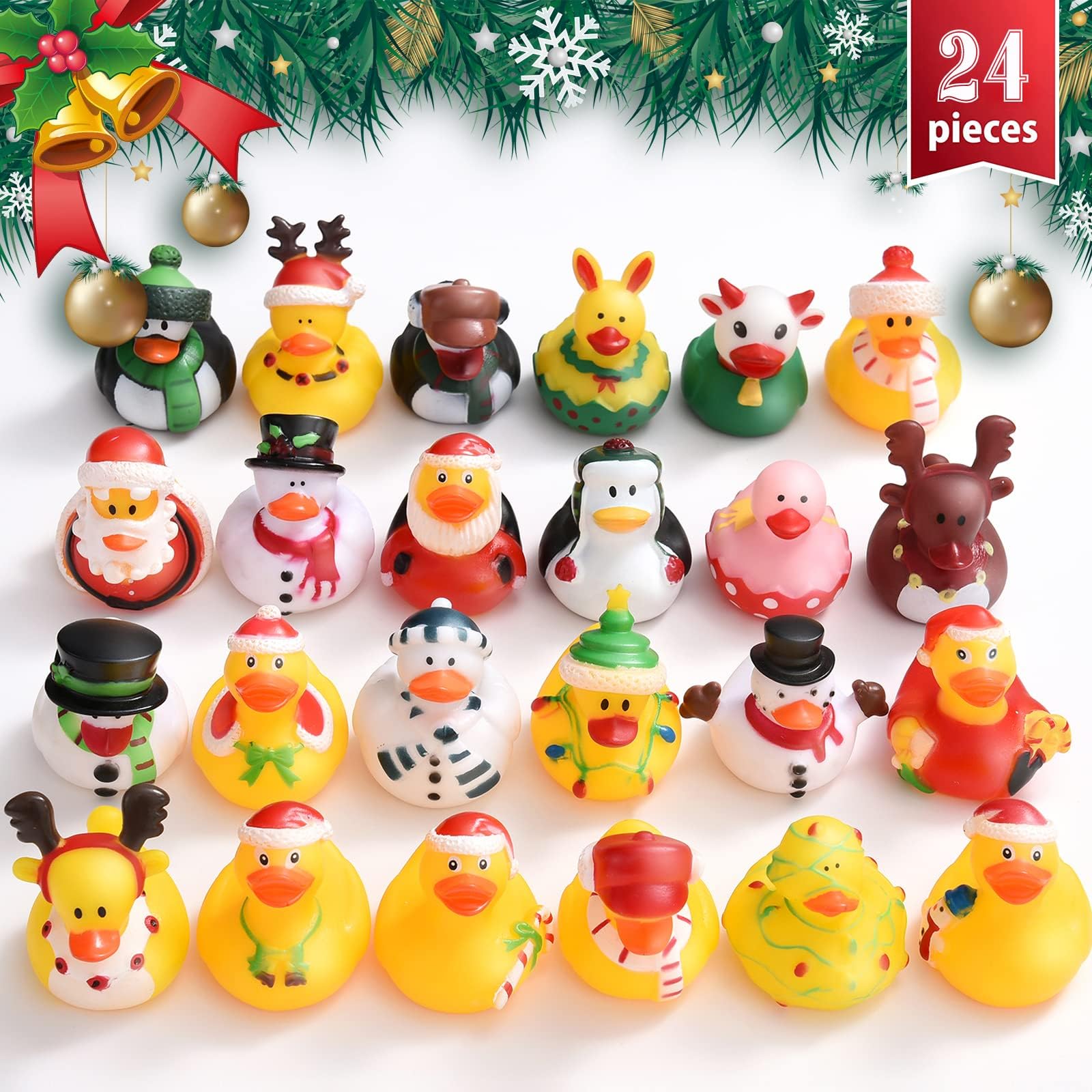 24 PCS Christmas Rubber Ducks for Kids, 2 Inch Bath Toys X-mas Decoration Gift for Boys Girls (Christmas)