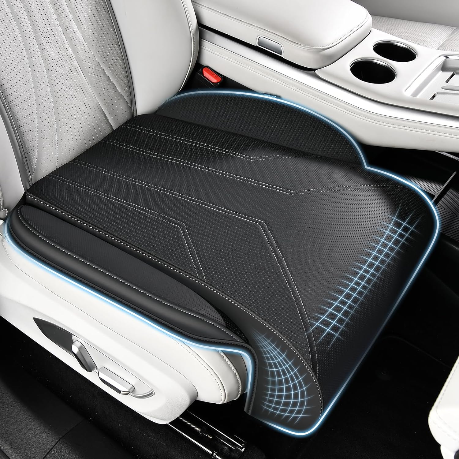 FLORICH Car Seat Extender Leg Support Cushion for Driver Seats Office Chair, Leather Widened seat Cushion for Long Drivers Universal Car Seat Cushion Legs Rest Pads-Grey