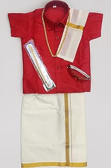 Kanchipuram silk with lining Dhoti And Accessories For Boys Traditional Dress Short Sleeve Shirts