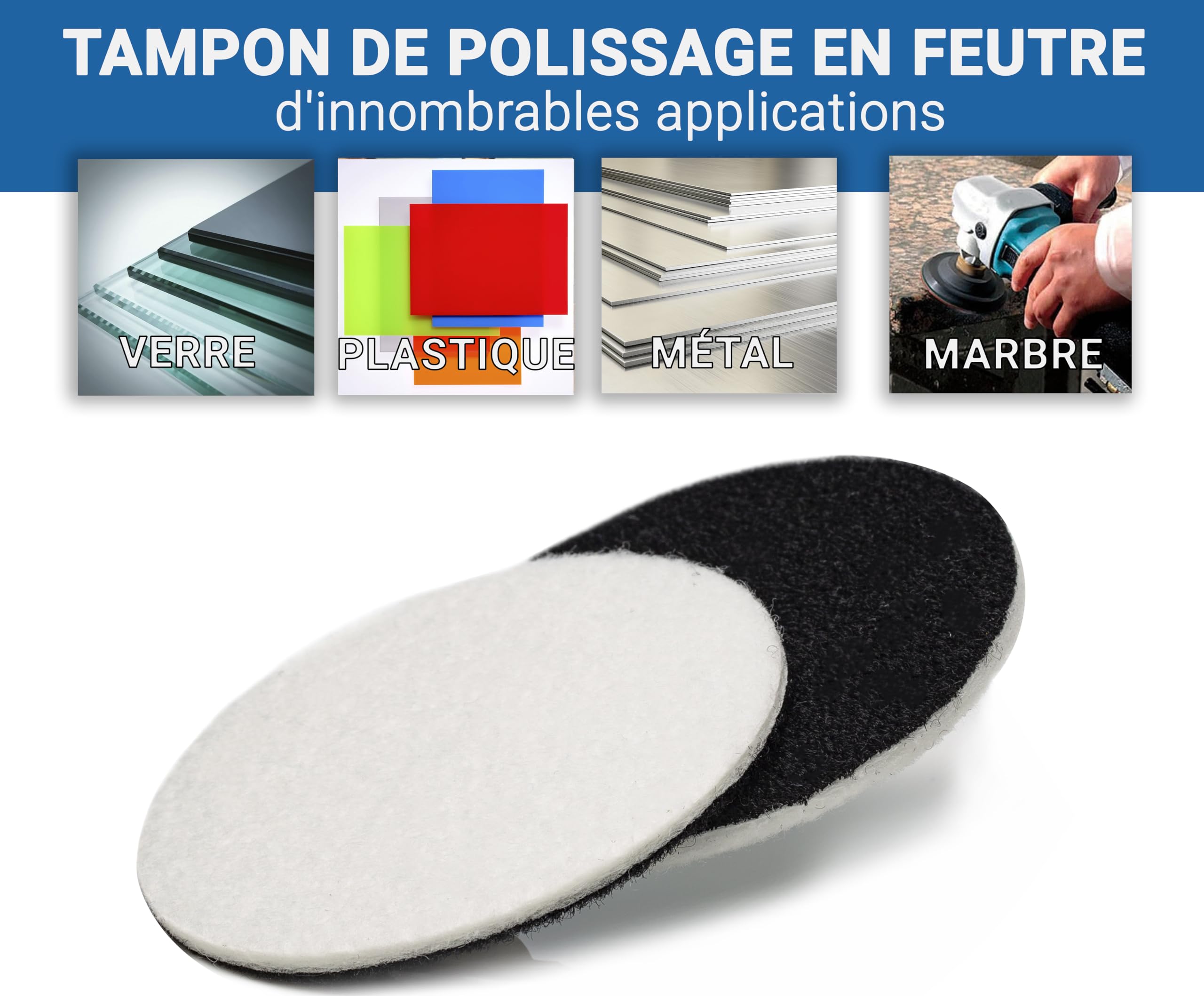 Lot de 5 Tampons de Polissage en Feutre 75 mm pour Verre, Plastique, Métal et Marbre