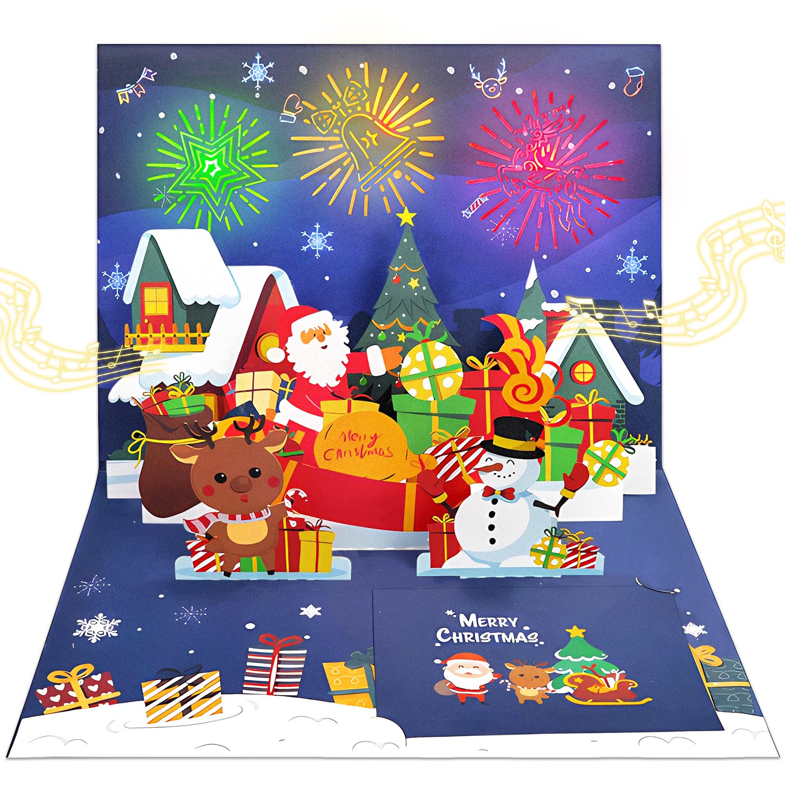 Christmas Musical Cards Gift Cards 3D Pop Up with Flashing Light, Handmade Card Includes Envelopes, Greeting Xmas Card for Men Women Kids Wife Mom Dad