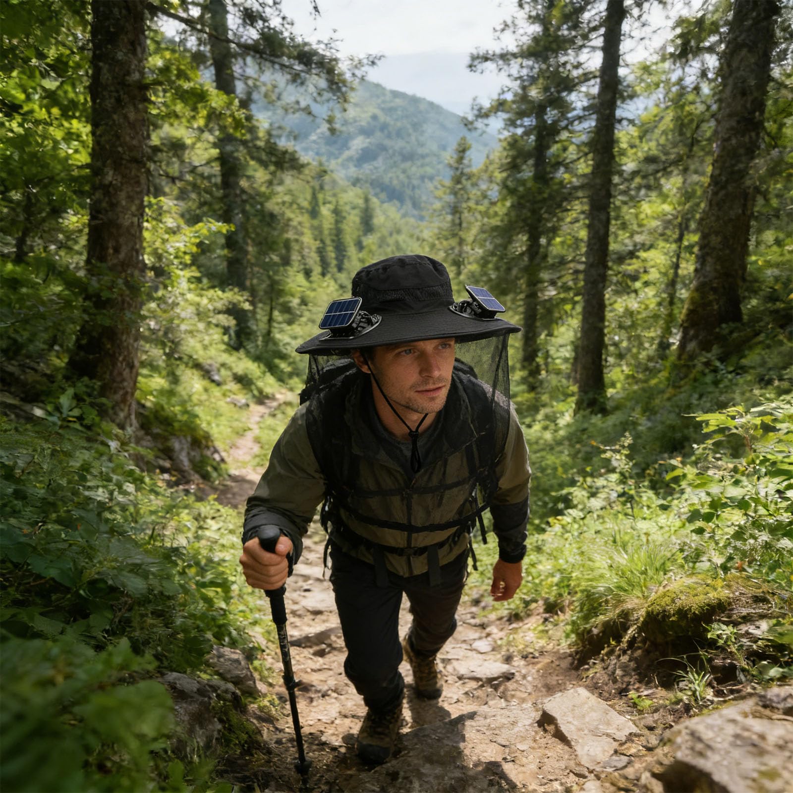 Protecciones Sombrero de Pescador Gorra de Ancha con Ventilador de enfriamiento de energía Solar Blindaje de Malla para Hombres y Mujeres Actividad Aire Sombrero de de Ancha