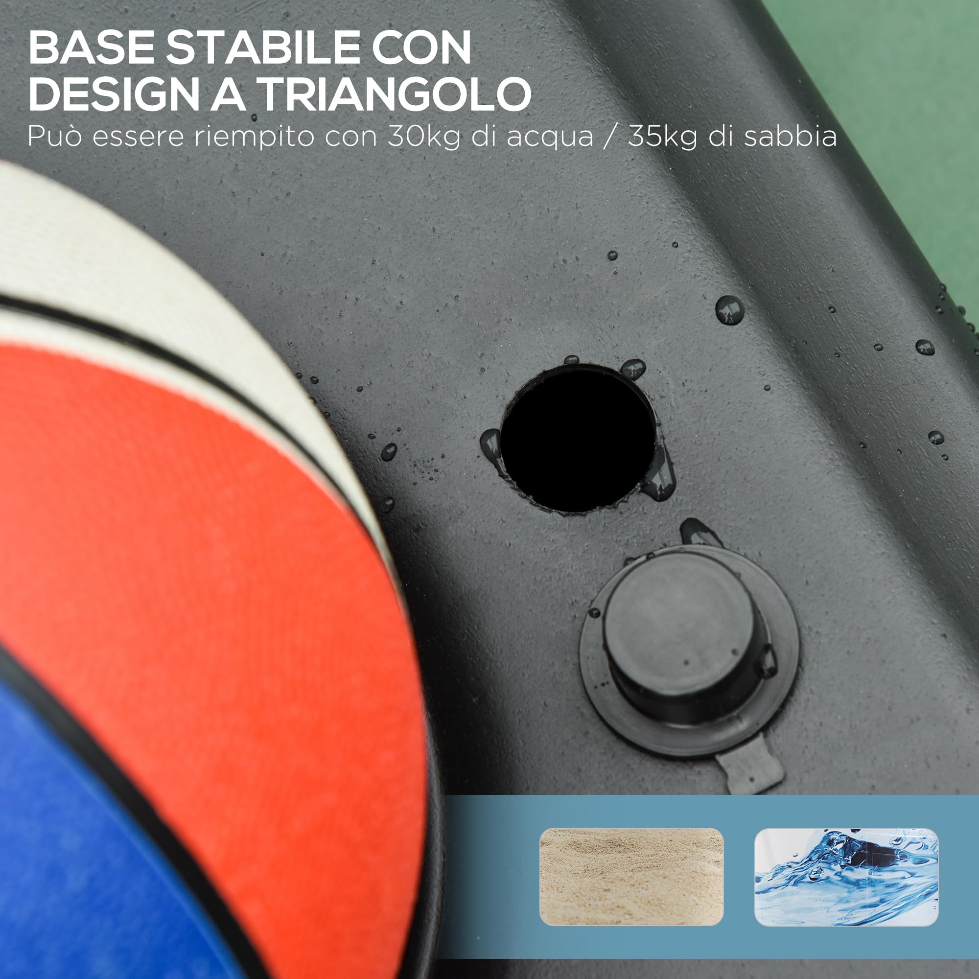 HOMCOM Canestro da Basket da Esterno con Supporto e Altezza Regolabile in Acciaio, 73x49x194-249 cm