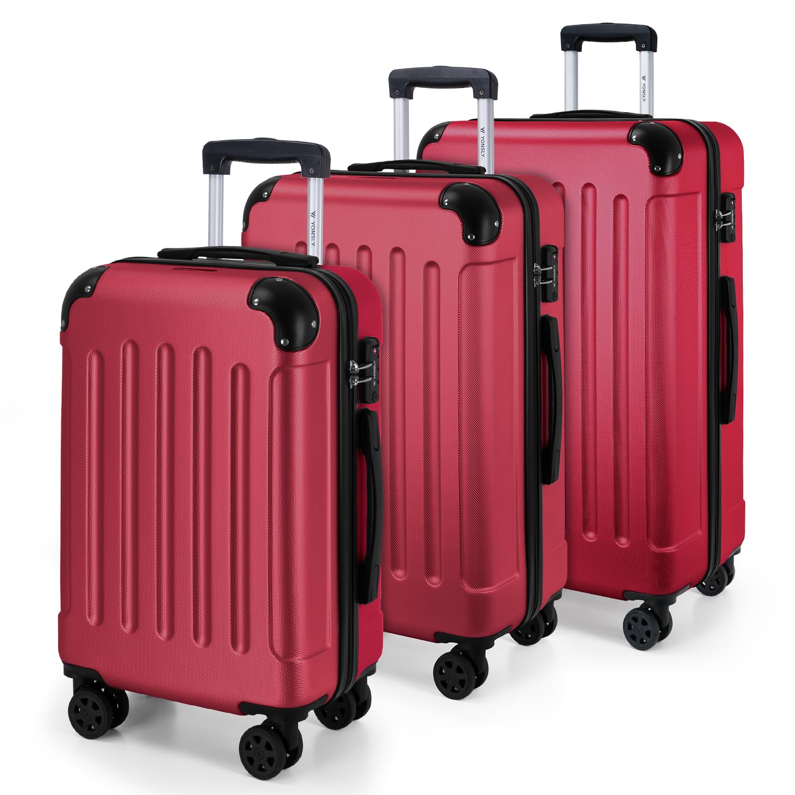YONSLY Gepäck Reisekoffer, Trolley Rollkoffer Handgepäck, Hartschalenreisekoffer mit 360° Lenkrollen, Zahlenschloss, Mehrstufiger Teleskopgriff