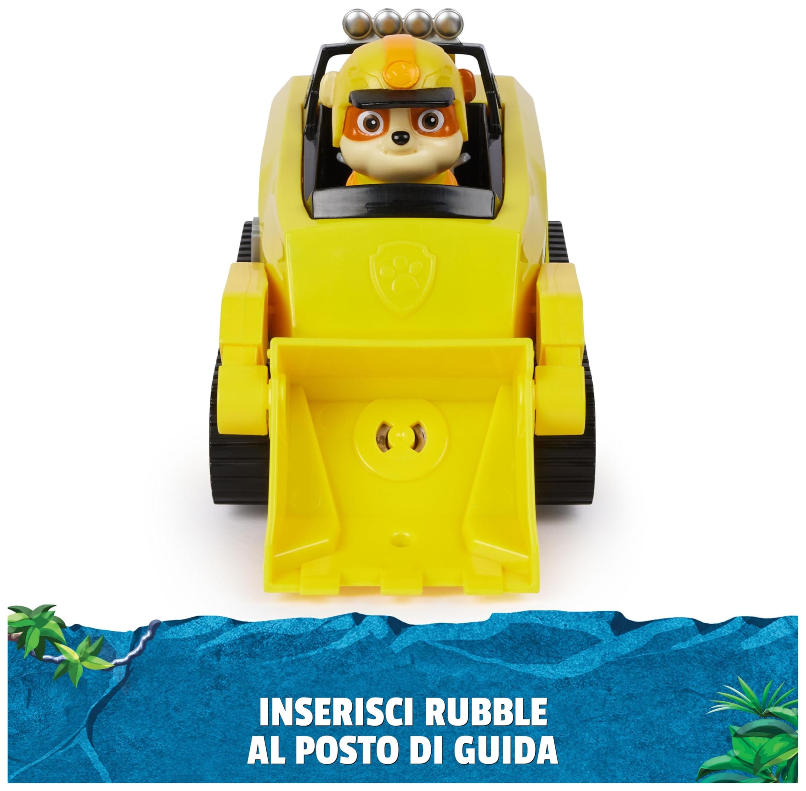 PAW Patrol Jungle Pups, Veicolo Rinoceronte di Rubble, veicolo giocattolo con personaggio Rubble da collezione, giocattoli per bambini e bambine dai 3 anni in su