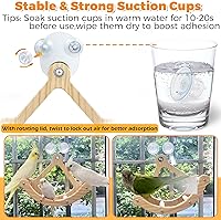 Vista 4 de Perca de juguete para pájaros mecedores para ventana y jaula, perca para pájaros para montaje de succión de pared, juguetes de loro de madera