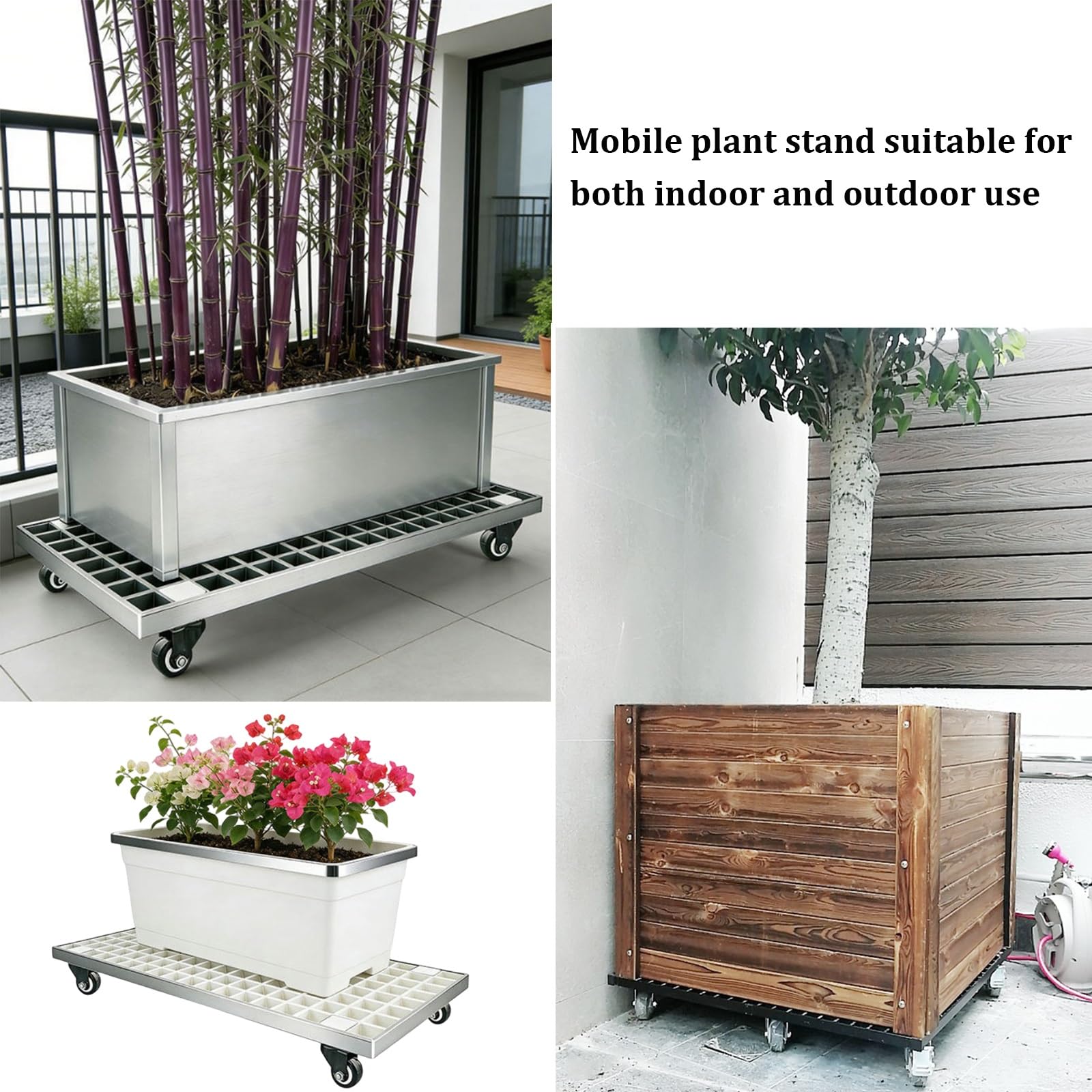 Chariot de fleurs à roulettes verrouillable avec roulettes - Idéal pour les jardins, les terrasses et les balcons - Gris - 69 x 46 cm - Parfait pour les plantes d'intérieur/extérieur