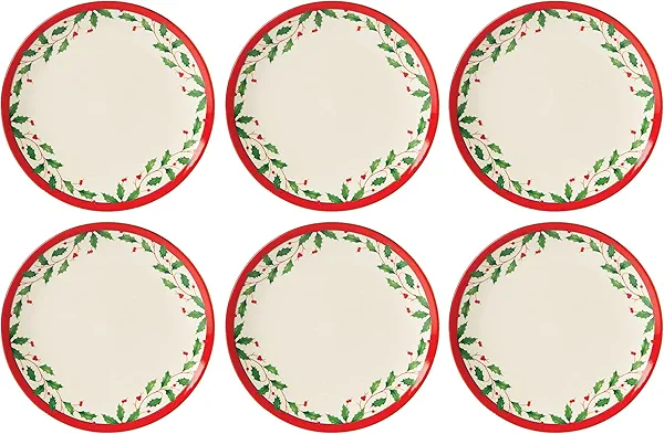 Lenox 893491 Holiday 6-Piece Accent Plate Set, Christmas Dinnerware, Hosting