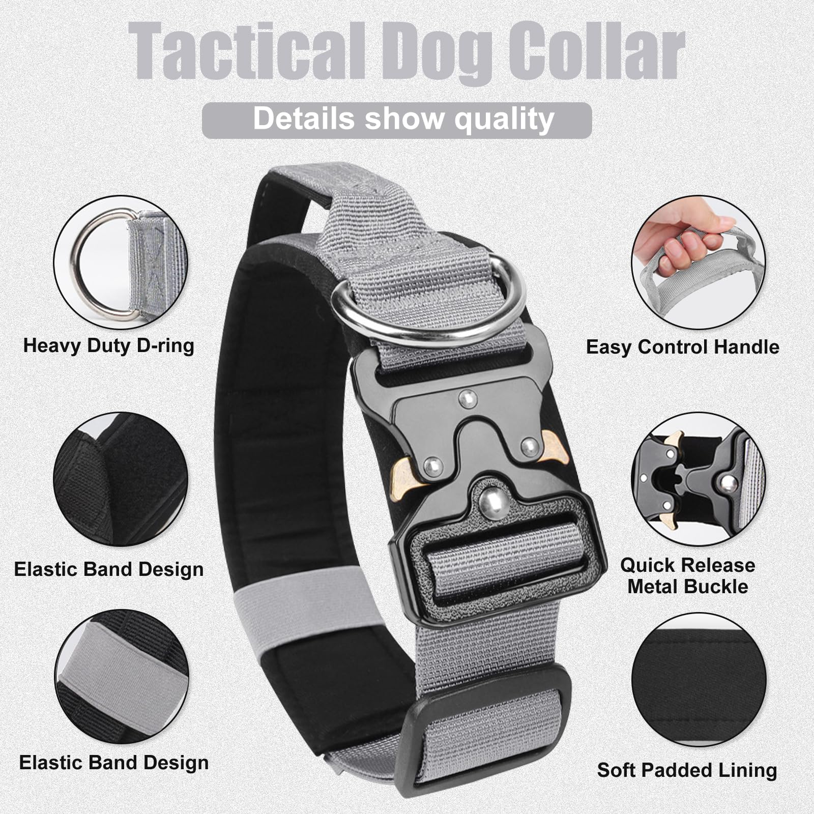 AKOFIC Tactical Dog Collar, Heavy Duty Wide Dog Collar with Handle and Soft Padded - Image 2