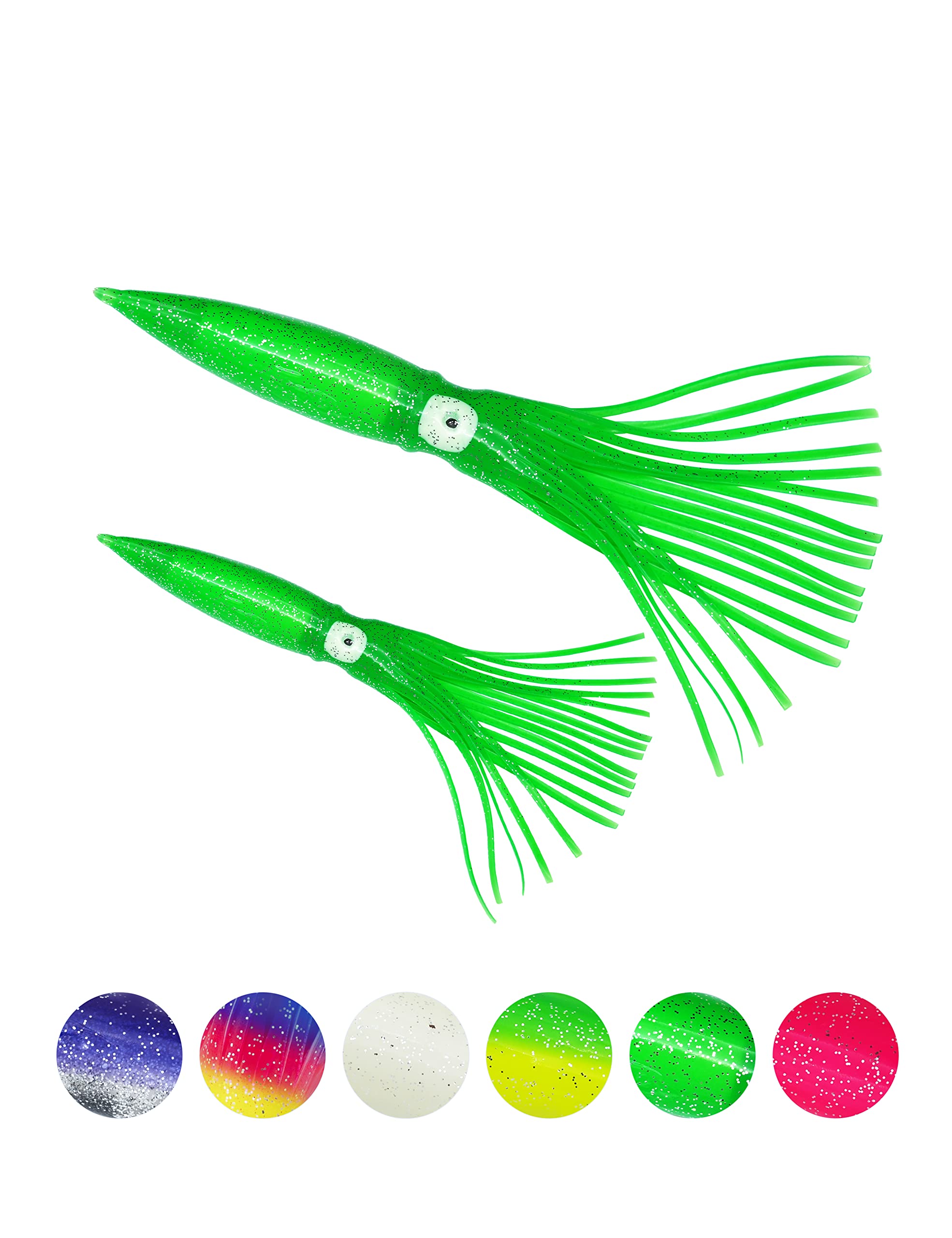 BLUEWING Lot of 10 Skirt Shell Squid with Float Inside 6in/9in Trolling Squid Bulb Squid for Tuna, Wahoo, Mahi, Marlin, Big Game Fish