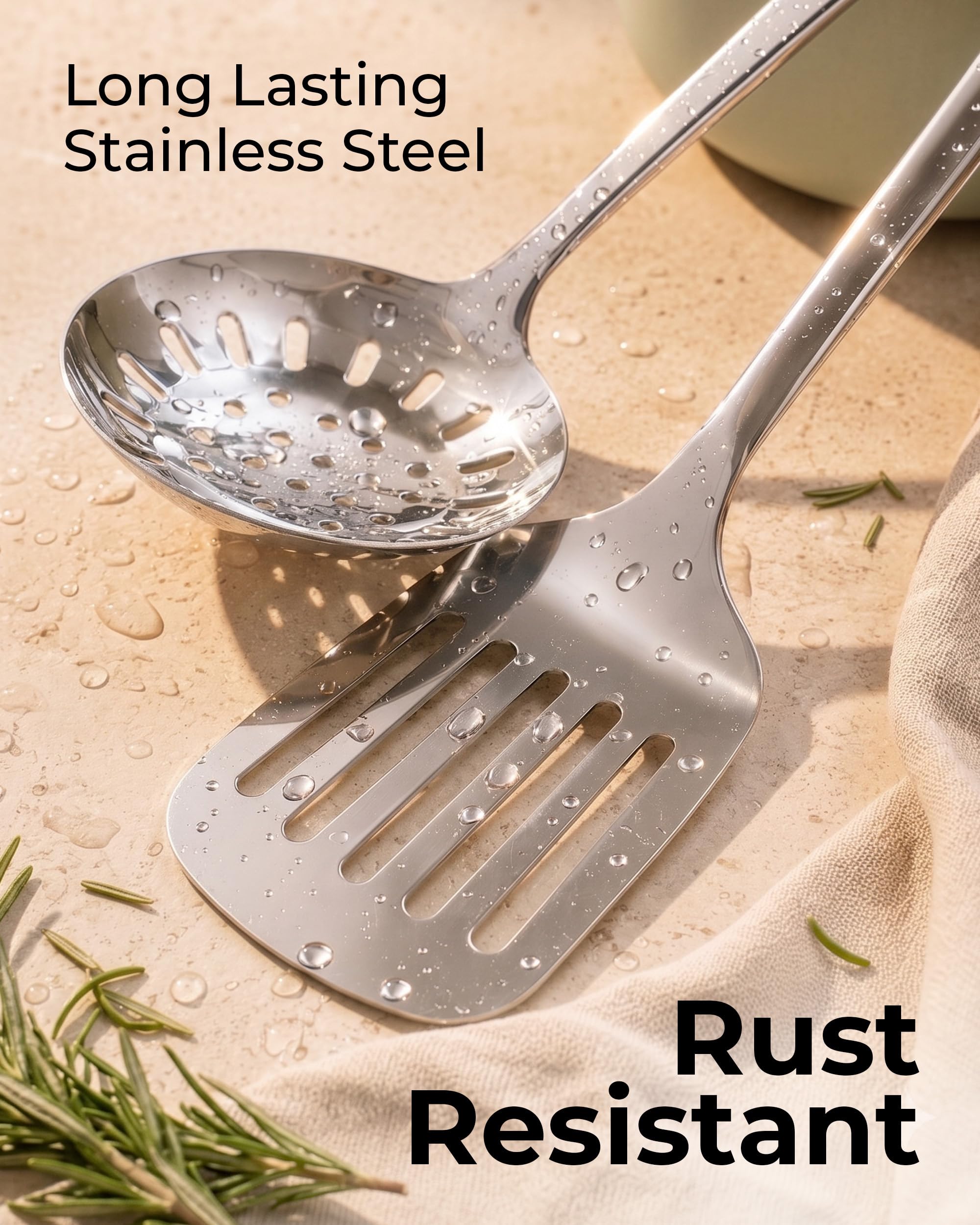Zulay Kitchen Utensils Set - Premium Cooking Utensils Set - 5 Piece Complete Stainless Steel Utensil Sets - Comfortable Grip Stainless Steel Utensils Set - Kitchen Utensils Set Stainless Steel | Küchenhelfer aus Edelstahl – langlebige Küchenhelfer – Metal