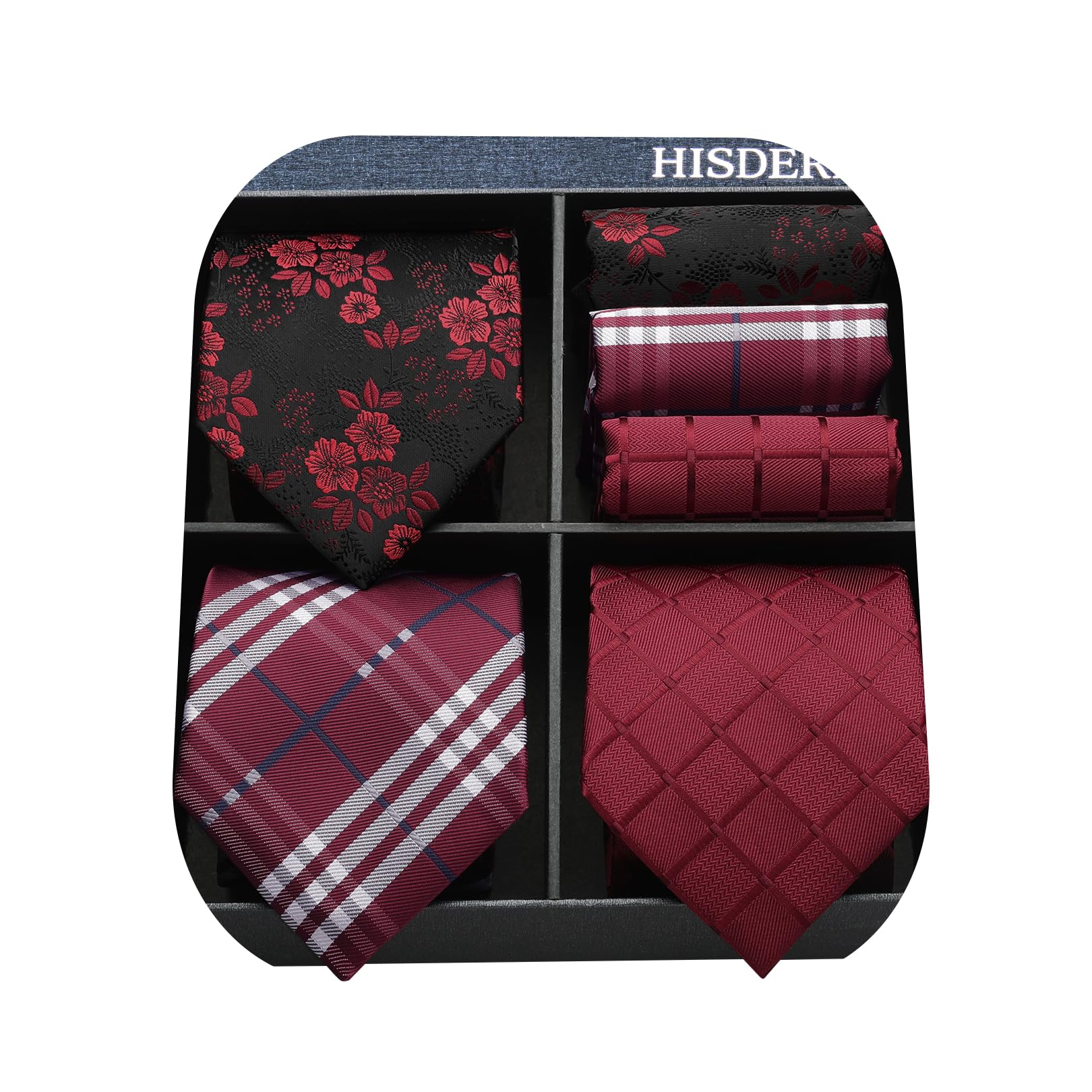 HISDERN Mens Ties Set Collection Tie and Pocket Square Lot 3 Pcs Formal Business Neckties present Box Wedding Necktie