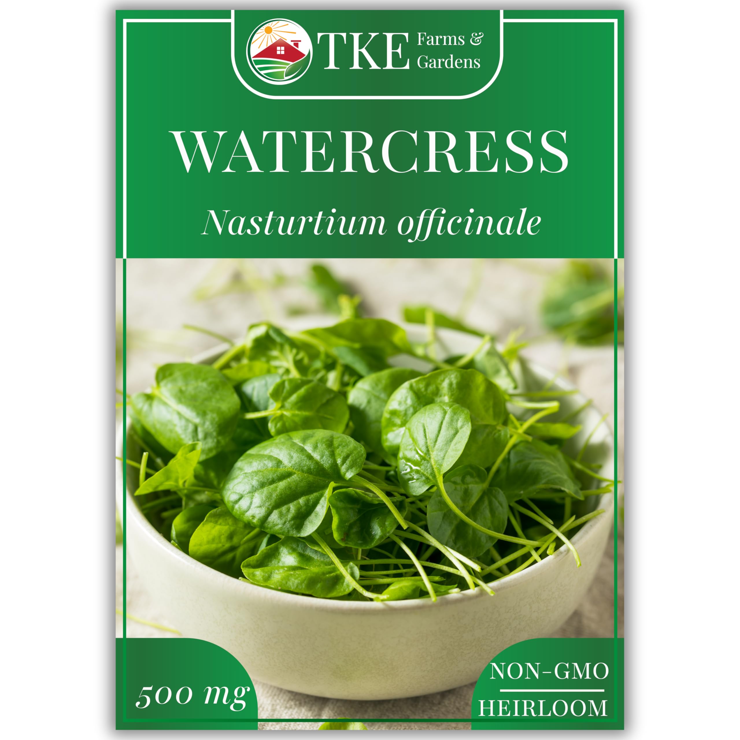 TKE Farms & Gardens - Watercress Seeds for Planting, 1500+ Non-GMO Heirloom Seeds, Grow a Nutrient-Rich Superfood, Easy for Indoor & Outdoor Gardens, Includes Planting Instructions, Qty 1