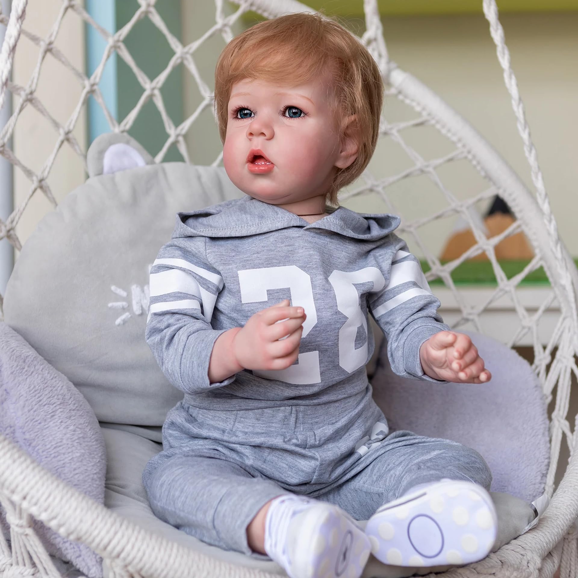 YIHANGG Grande Bambole Reborn Maschio Realistiche 75cm Bambolotto Reborn Neonato Bambolotti per Bambina Che Sembrano Veri Occhi Aperti Capelli Biondi Reali Regalo di Natale di Compleanno