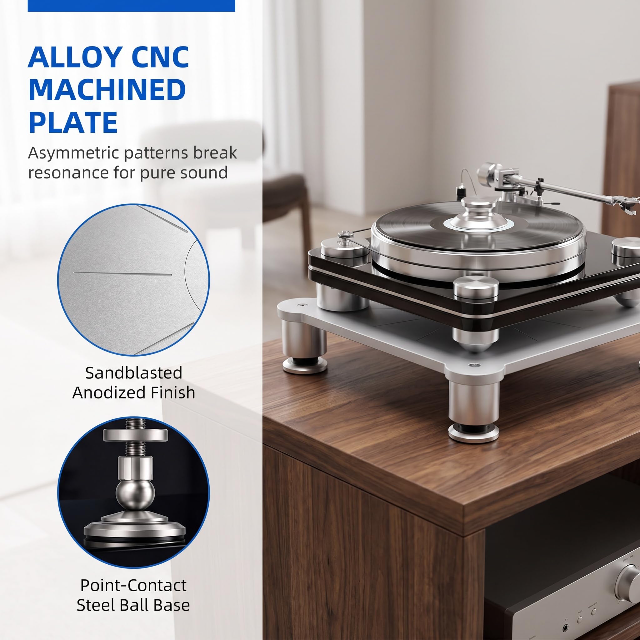 Base De Aislamiento para Tocadiscos, Plataforma De Aislamiento para Altavoces HiFi, Soporte De Aleación para Altavoces, con Patas Ajustables En Altura, para Una Mayor Claridad