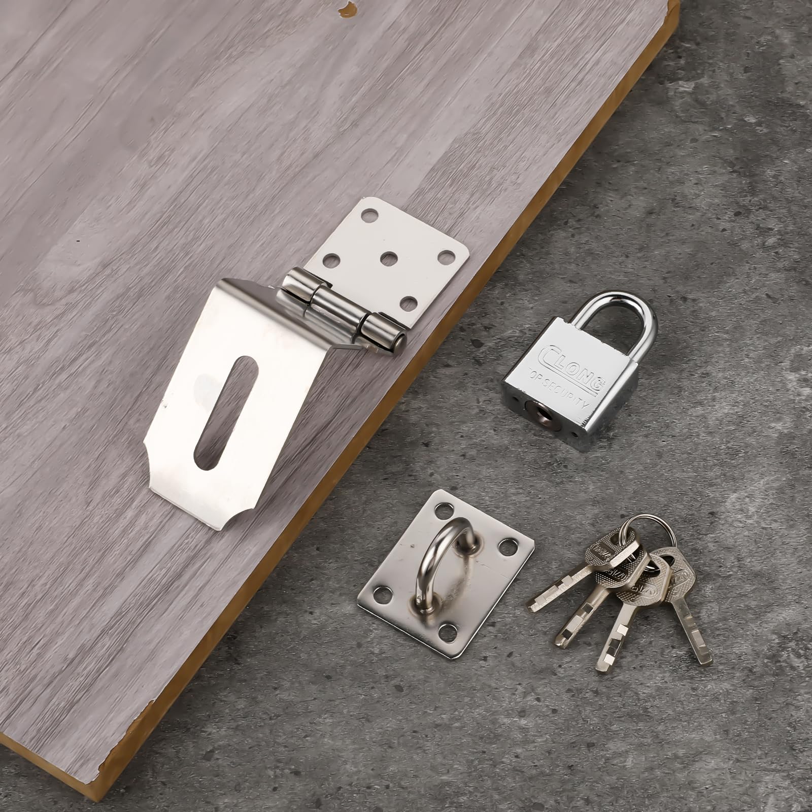 Haspe Hangslot, 4 inch, roestvrij staal, met hangslot en schroeven voor deurvensterkast, garage en tuin