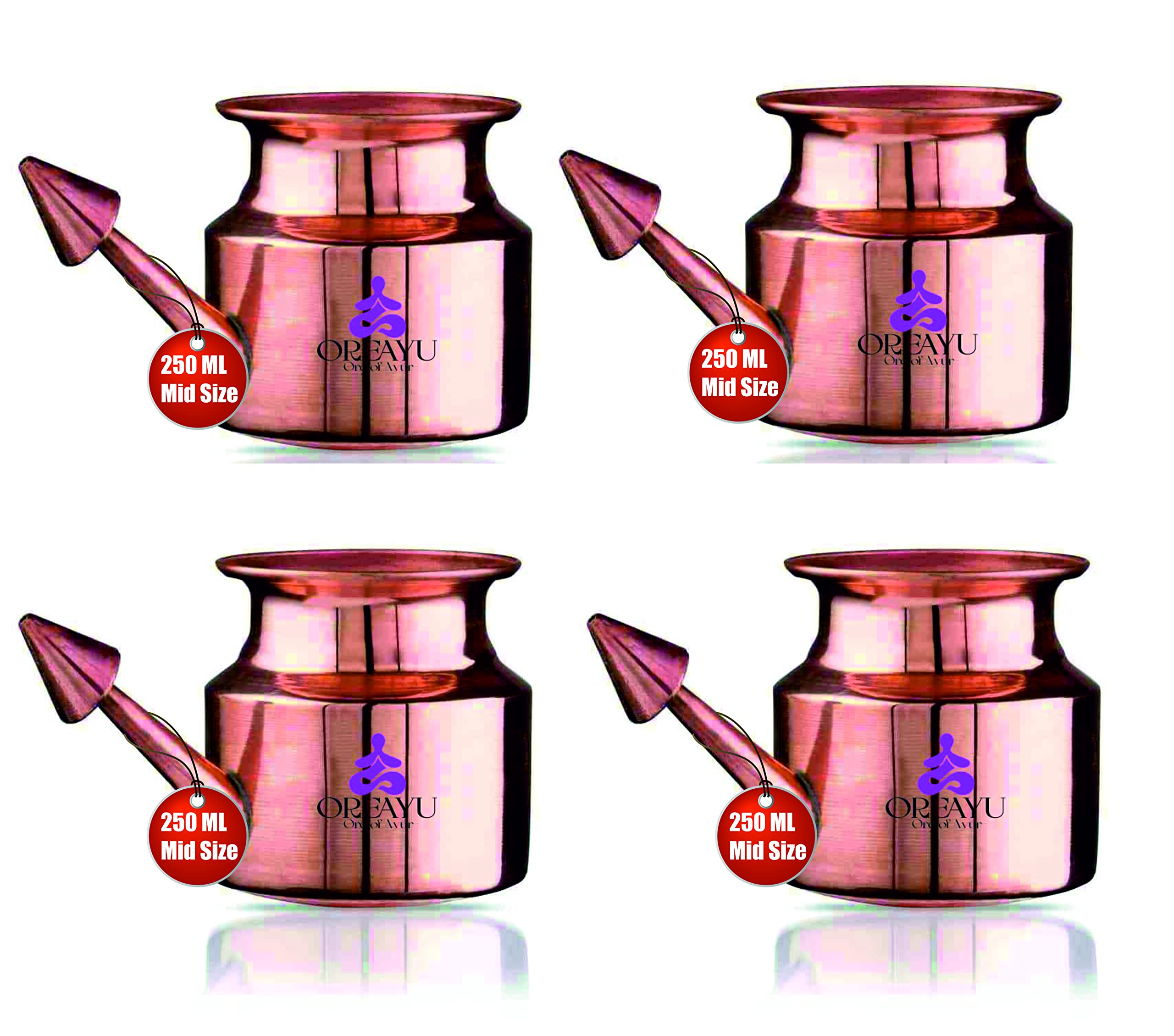 4 Pcs Copper Neti Pot Yoga and Ayurveda Jal Neti Pot for Sinus, Nose Irrigation and Cleaning (250 ml) (4 Pcs)-picture-17