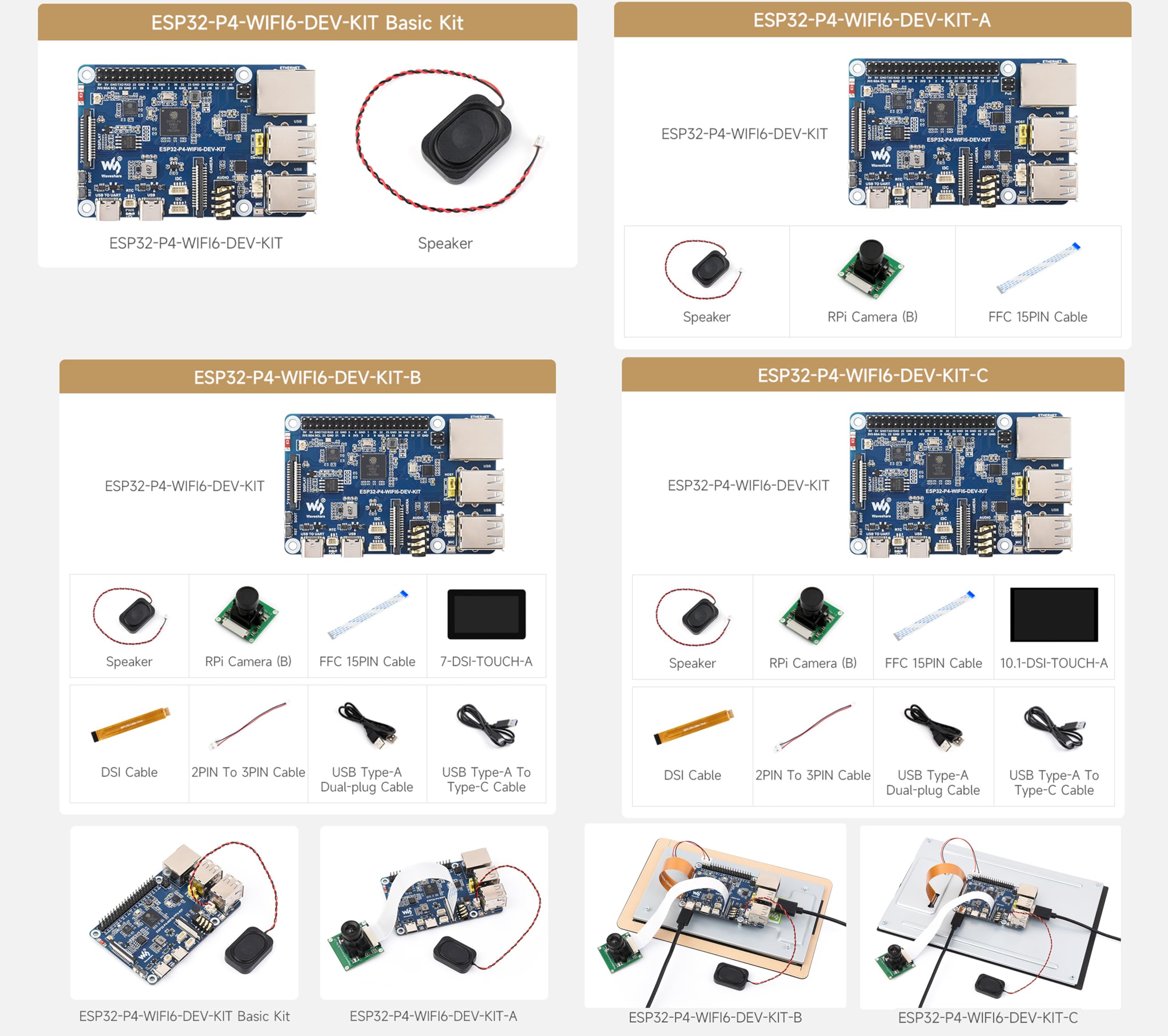 AI ESP32-P4-WIFI6-DEV-KIT Dev Board, Based On ESP32-P4 and ESP32-C6, Supports Wi-Fi 6/Bluetooth 5 / BLE 5, Supports AI Speech Interaction, with Camera, Speaker, 10.1inch DSI Touchscreen,14 Items