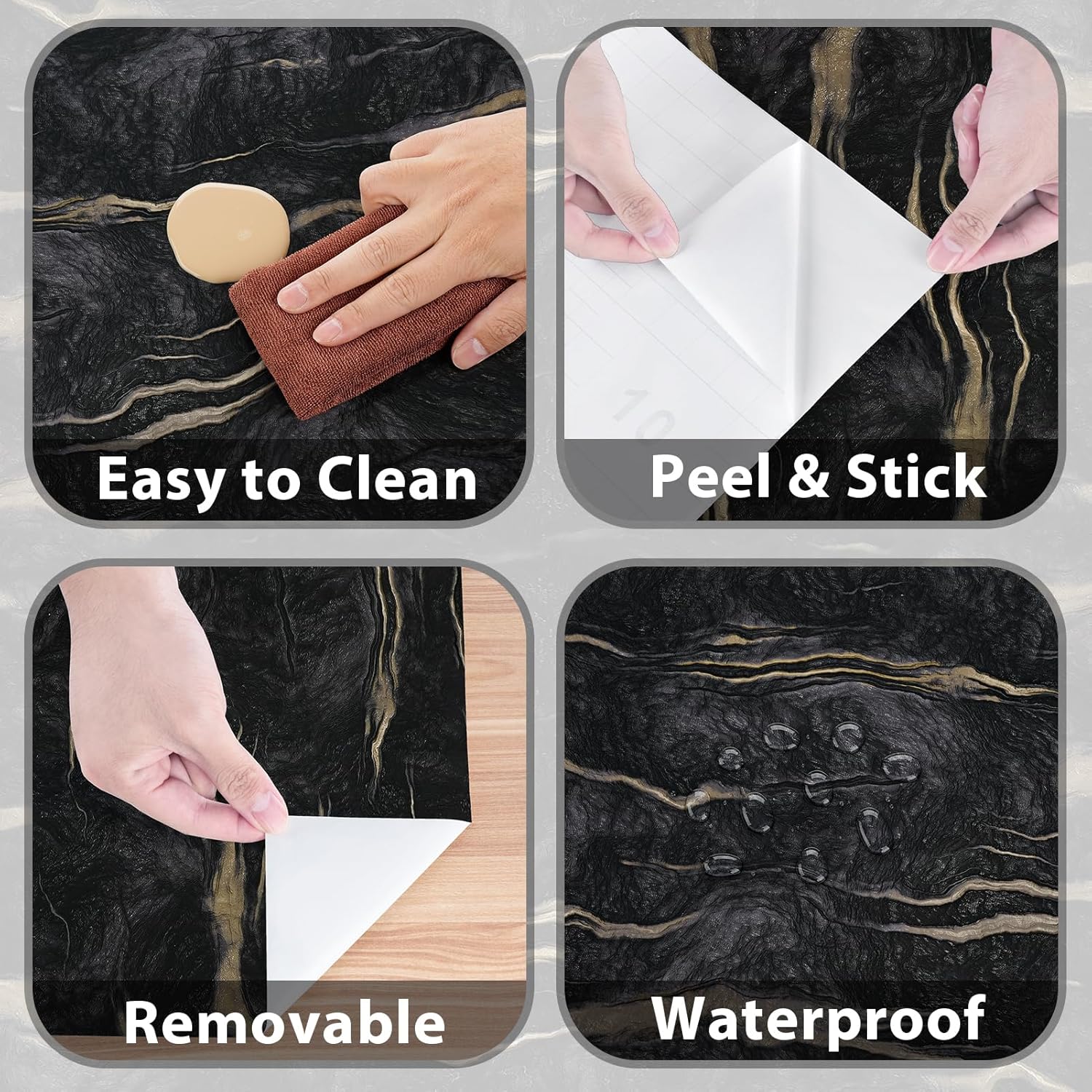 Black Gold Countertop Contact Paper Peel and Stick Black Marble Contact Paper for Countertops 15.7"×78.7" Waterproof Marble Vinyl Wrap for Kitchen Cabinets Backsplash Wallpaper Glossy Granite