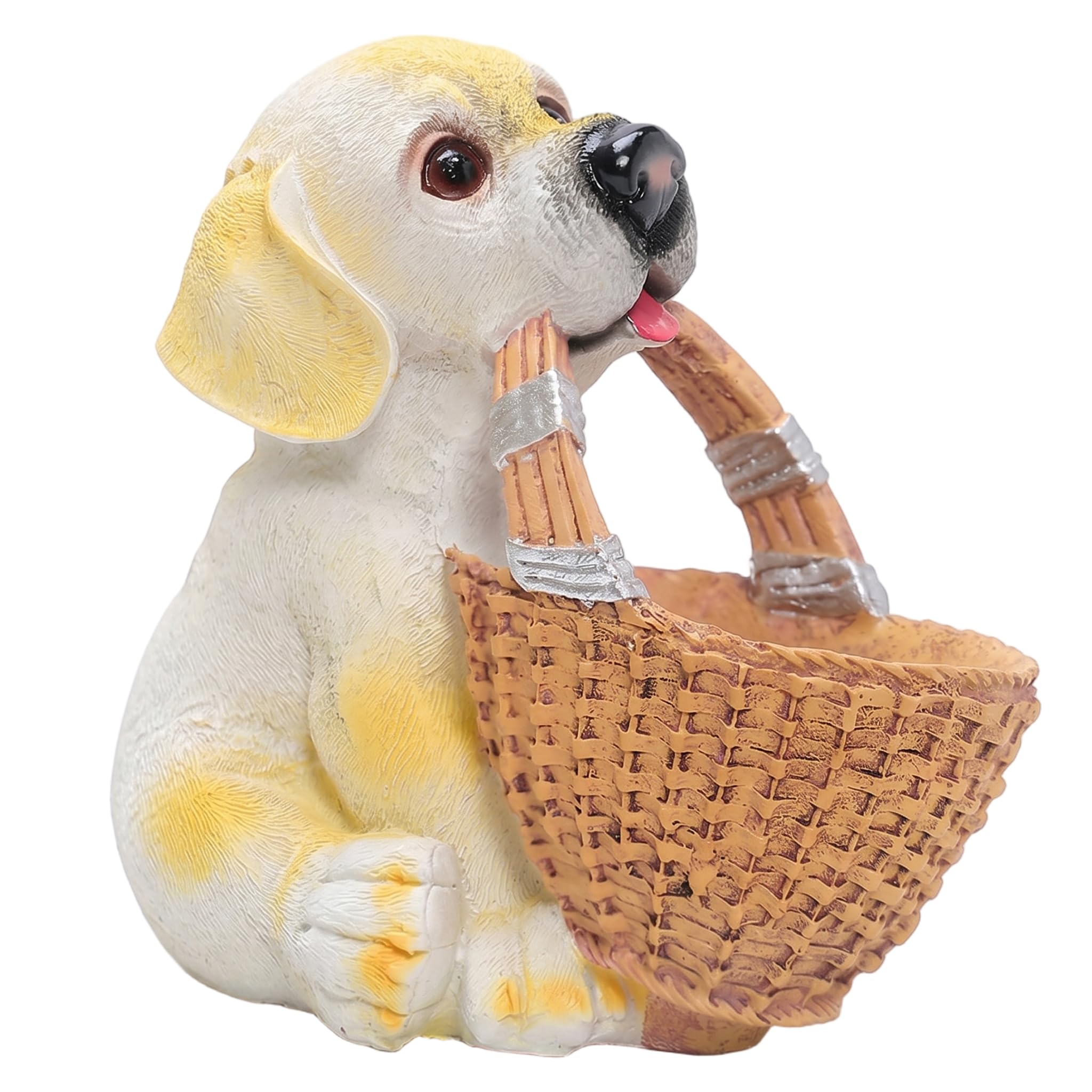 Ginwrek Candy Dishes Decorative Key Bowl For Entryway Table, Cute Candy Dish Labrador Resin Statue With Woven Basket for Home Office Decor