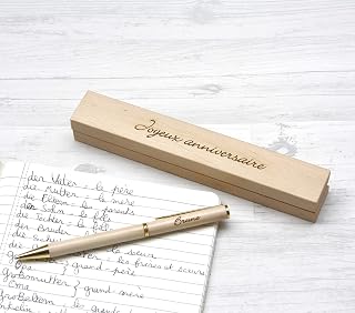 Personalized pen and personalized box with text/name engraved, custom gift engraved by laser, wooden case, wooden pen.