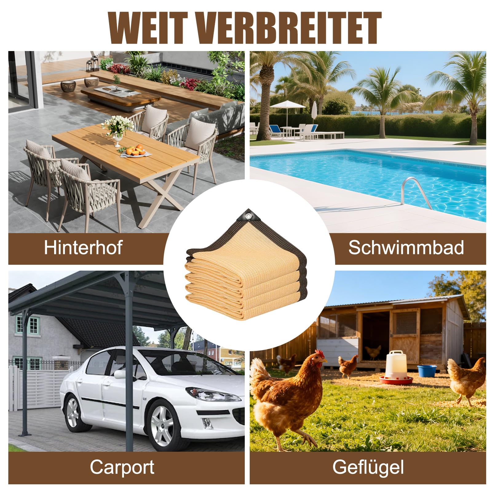Tenda da sole con occhielli, 85%, rete ombreggiante da giardino, rete rettangolare, protezione solare per esterni, in HDPE resistente agli strappi, permeabile all'acqua (beige, 2 x 3 m)