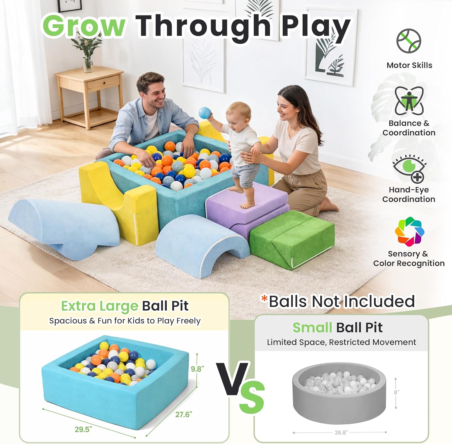 cossy Foam Climbing Blocks for Toddlers, 30 x 28in Square Ball Pit for Babies, 7pcs Toddler Climbing Toys Indoor, Soft Play Set, Baby Climbing Blocks, Ideal for Crawling & Climbing(Balls Not Included)