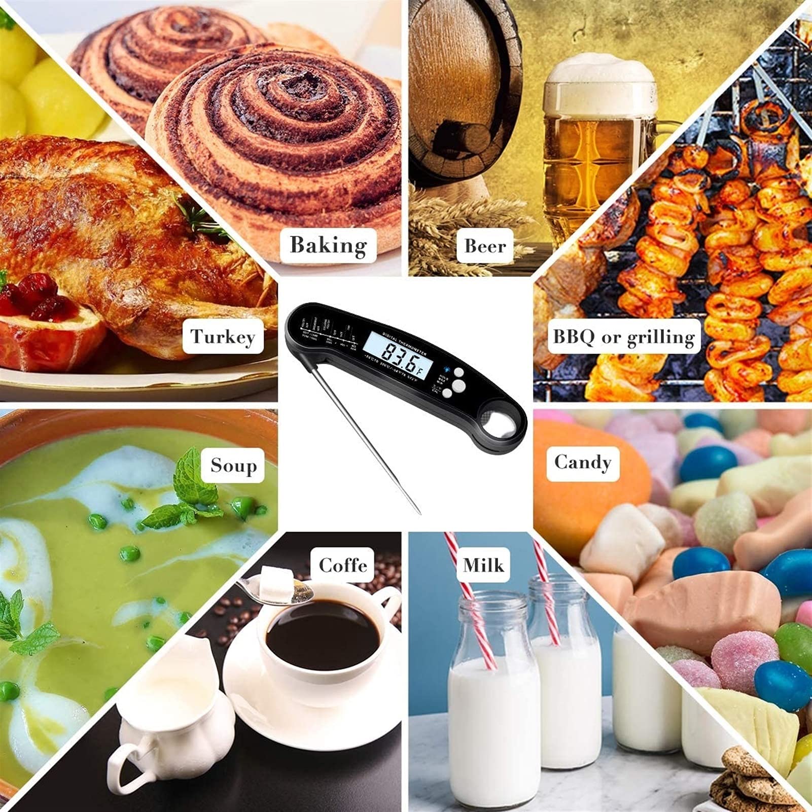 XMING Termometro Digitale per la Lettura istantanea con retroilluminazione e calibrazione, termometro Magnetico Ultra Veloce, termometro per la Cucina per Cucina