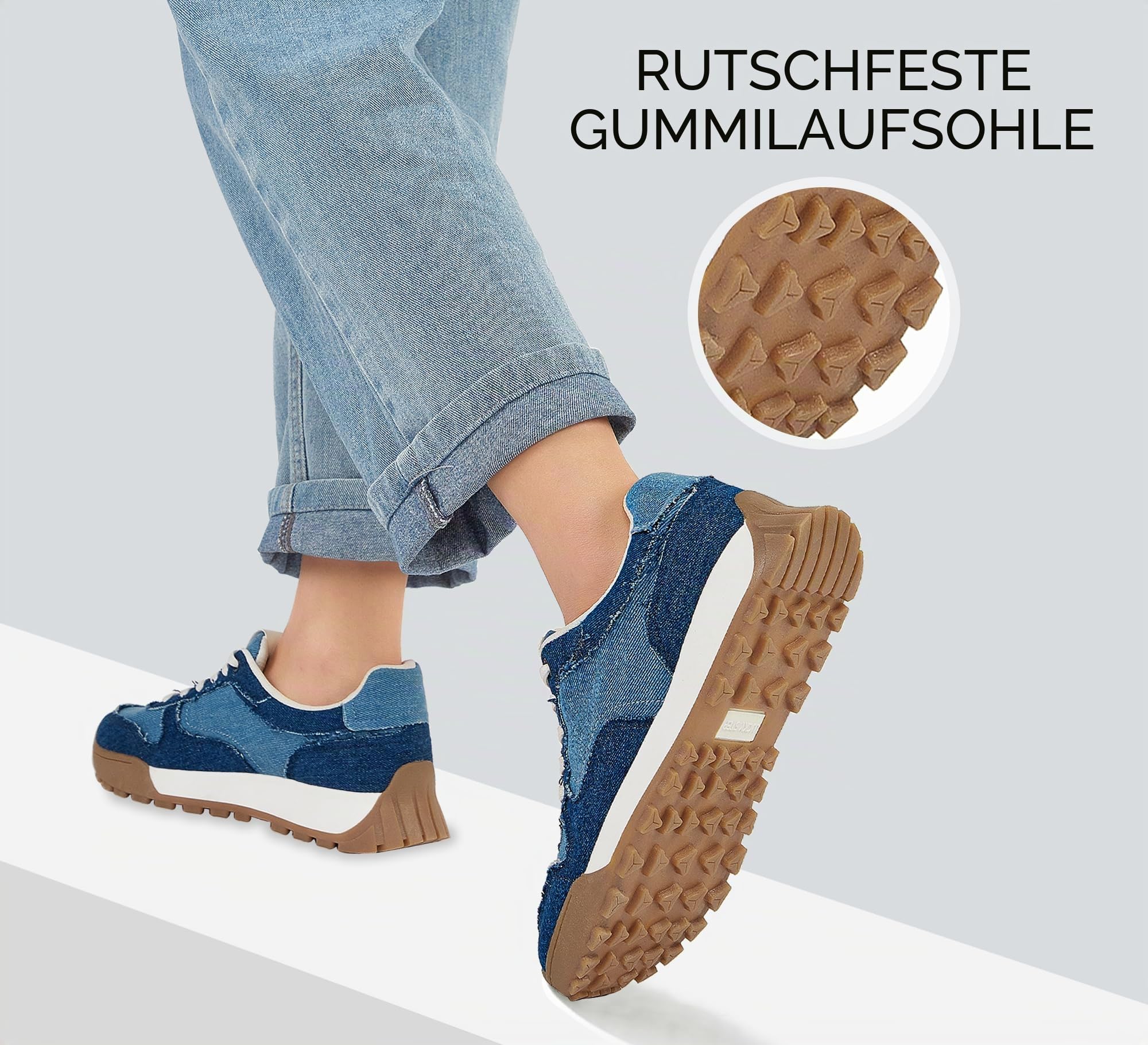 LUCKY STEP Damen Retro-Design Sneaker mit Plattformsohle Atmungsaktive Canvas-Schuhe mit Schnürung für Stadt & Freizeit