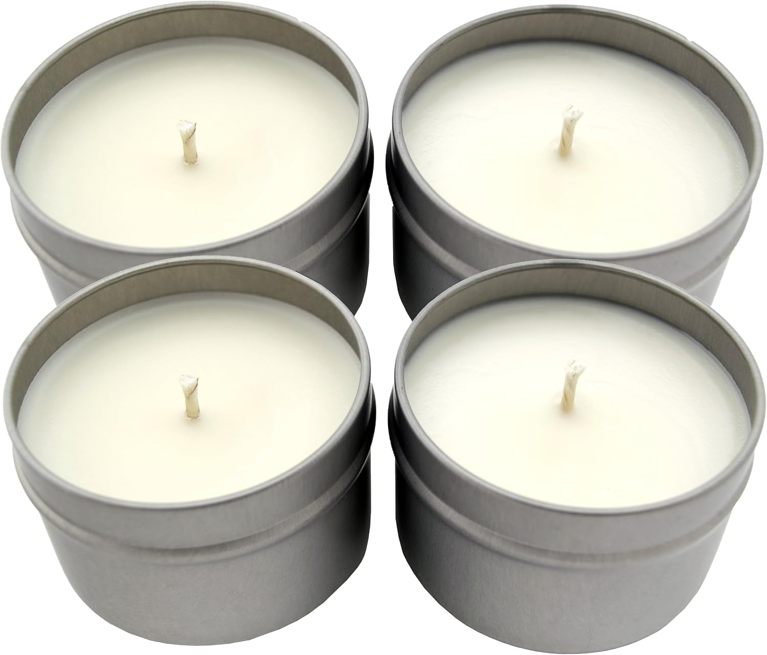 Set of 4- Premium 100% All Natural Soy Wax Aromatherapy Candle Tins: Cinnamon Stick, Caramelized Pralines, Toasted Marshmallow & Warm Vanilla Sugar. 2 oz. Each - Naturally Strong, Highly Scented.