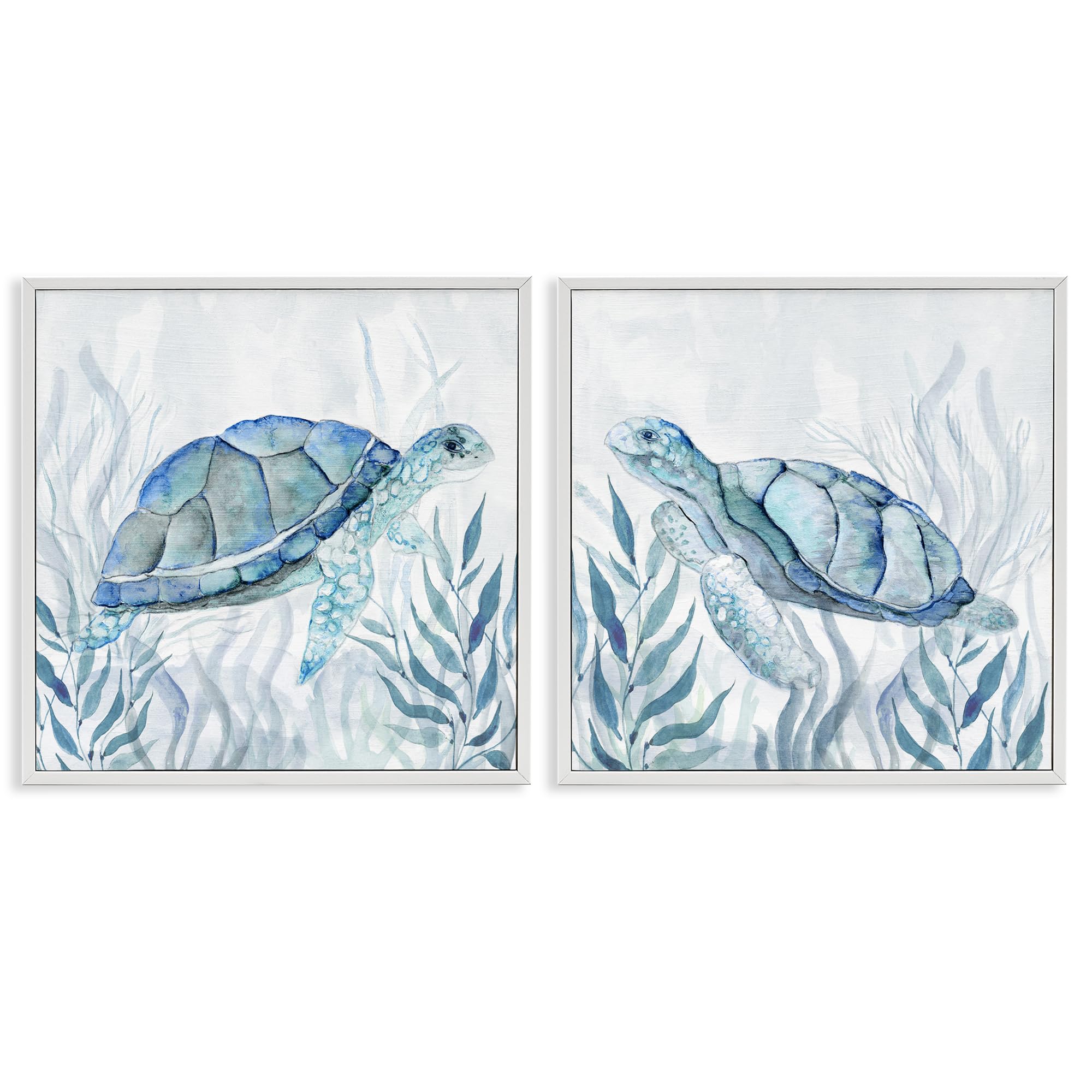 Stupell Industries 'Subtle Smiling Sea Turtles', 2pc Framed Giclee Art Set 2, White, 24 x 24 Inches, Easy to Hang and Sturdy, Made in USA, by Janet Tava