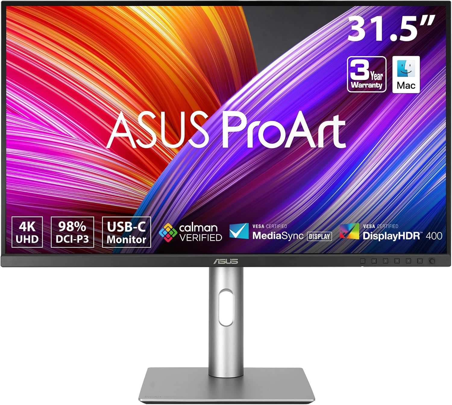 PA329CRV-P 32 Inch 4K UHD ProArt Monitor for Apple Mac, TAA Compliant | IPS, 4K UHD (3840 x 2160), 98% DCI-P3, Delta E < 2, Calman Verified, USB-C PD 96W, VESA Wall Mount, Ergonomic, Epeat Gold