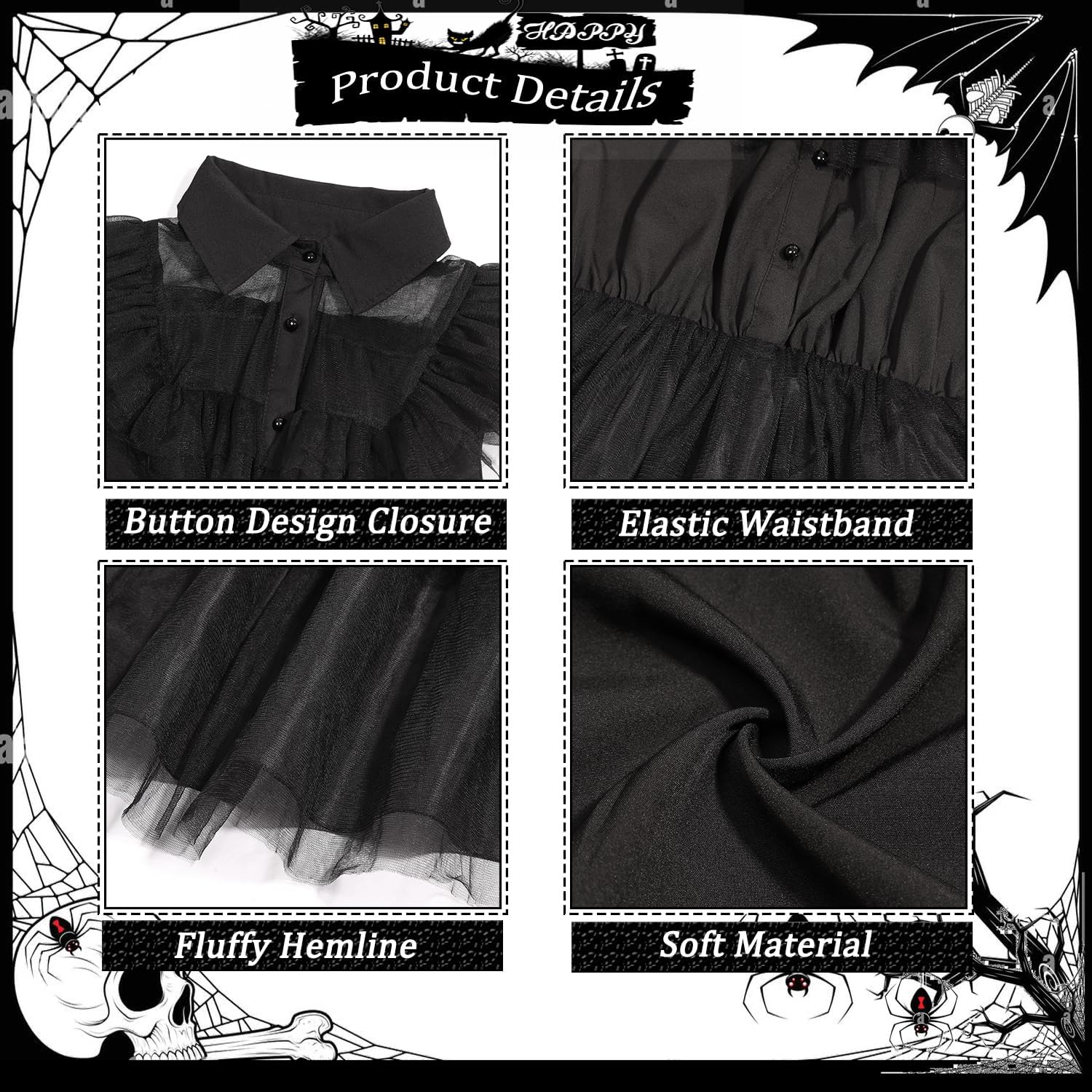 Halloween Costumes Women Girls Long Black Dress with Acceeeories Cute Dress Up - Image 3