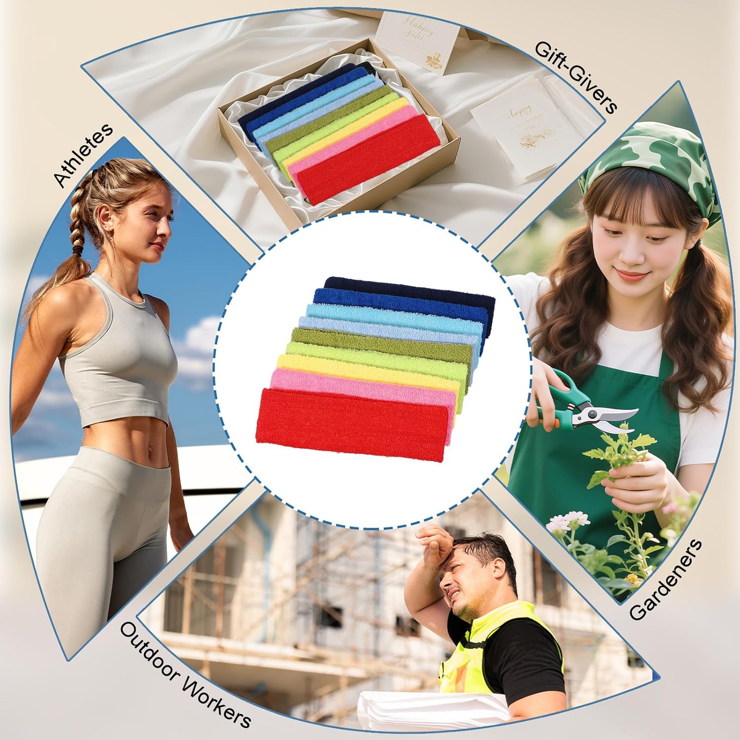 Sweat Absorbing Head Band, Moisture Wicking Sweatbands Sport Headbands for Men and Women