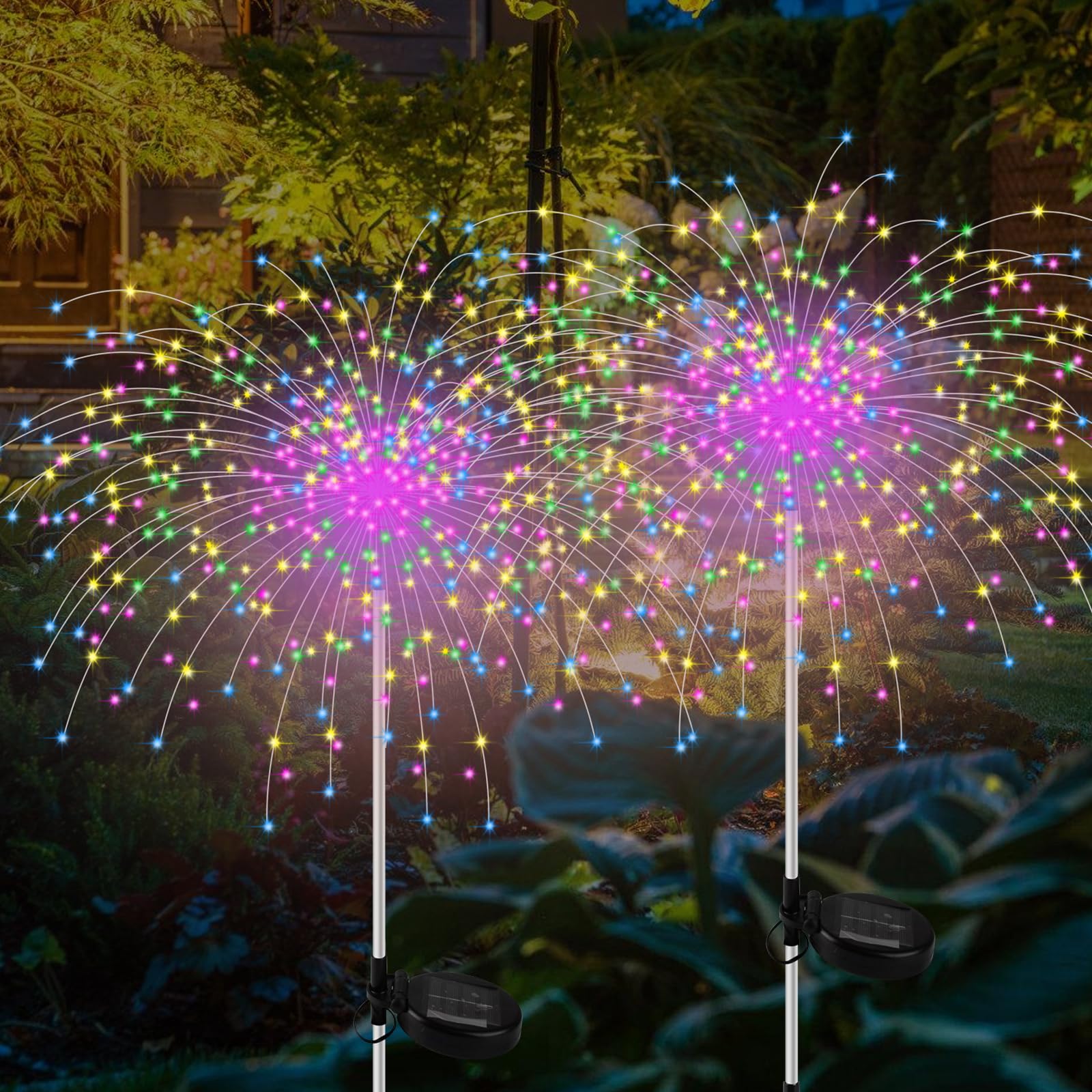 Luz de fuegos artificiales para jardín solar con 150 LED y 8 efectos visuales moldeables 8